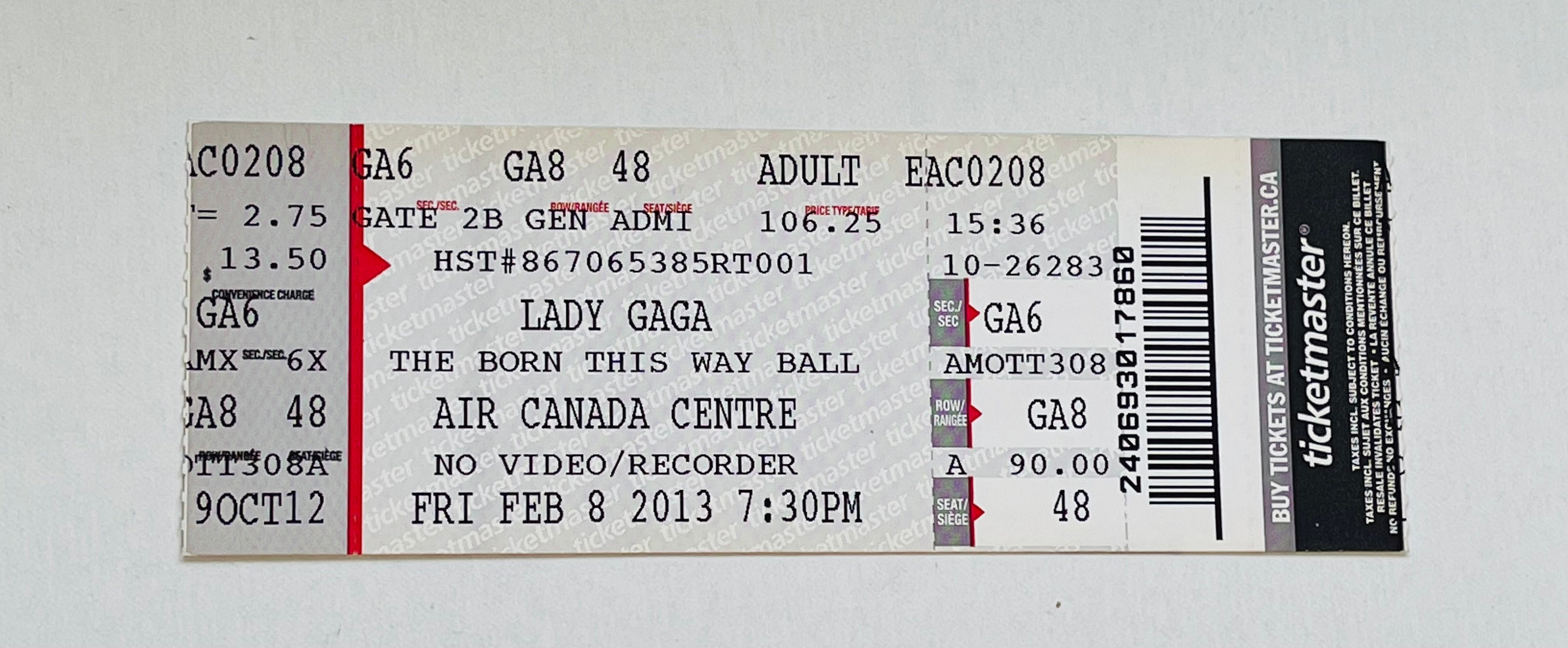 Lady Gaga original full concert ticket 2013