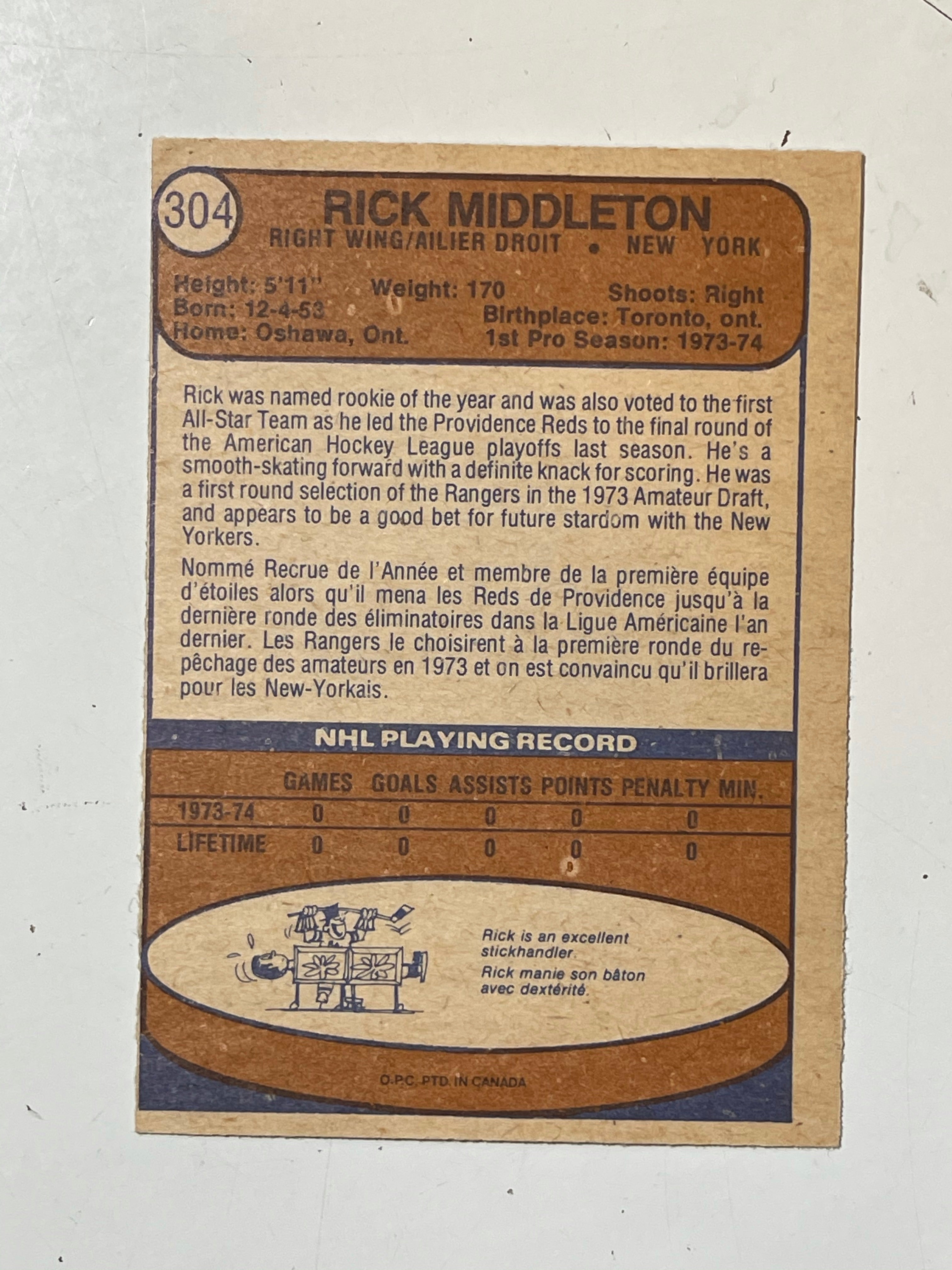 Rick Middleton autograph in person opc rookie hockey card with COA