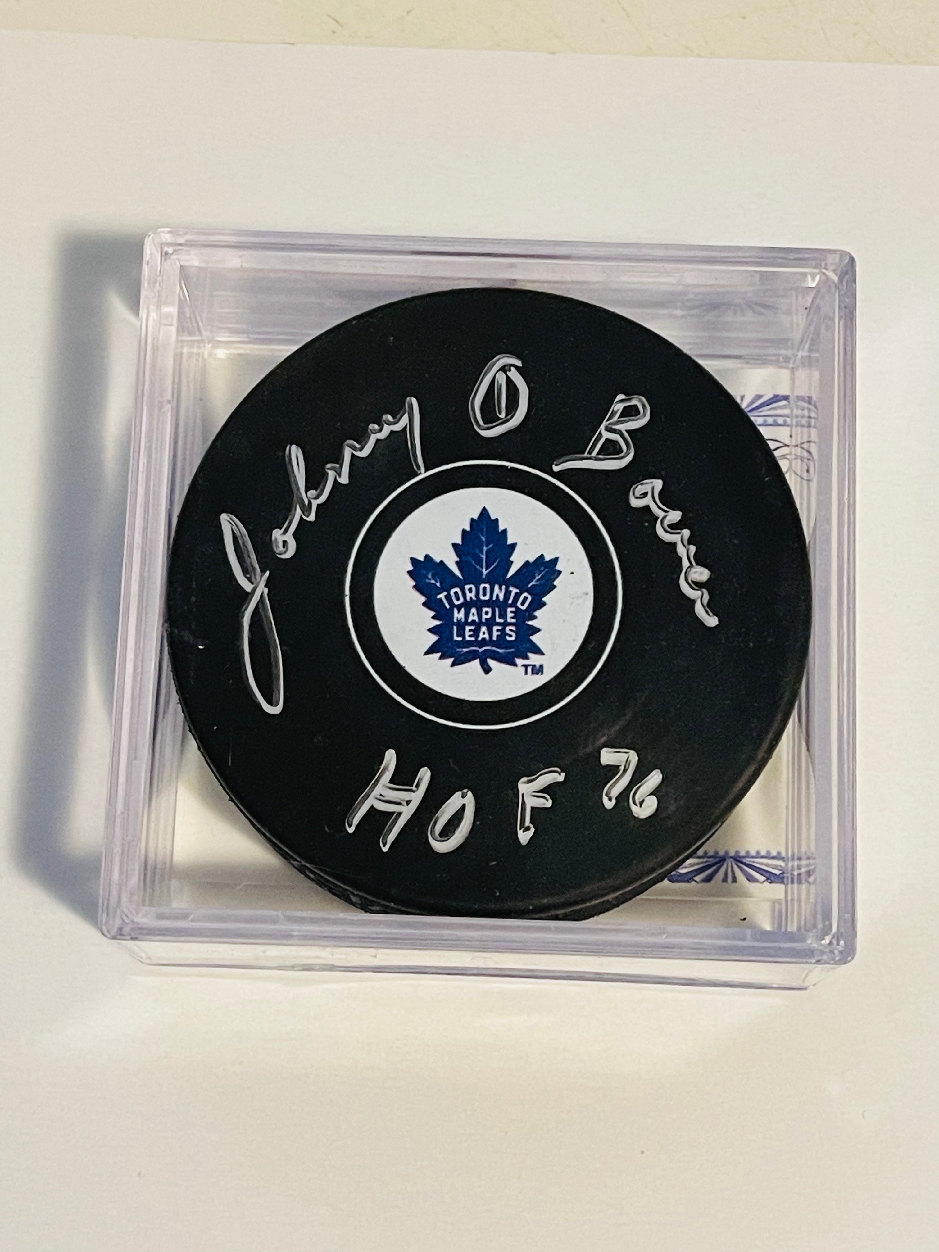 Johnny Bower Toronto Maple Leafs hockey signed puck with COA