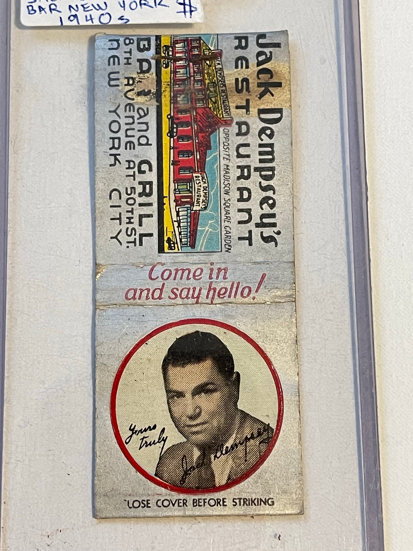 Jack Dempsey boxing restaurant match book cover 1940s