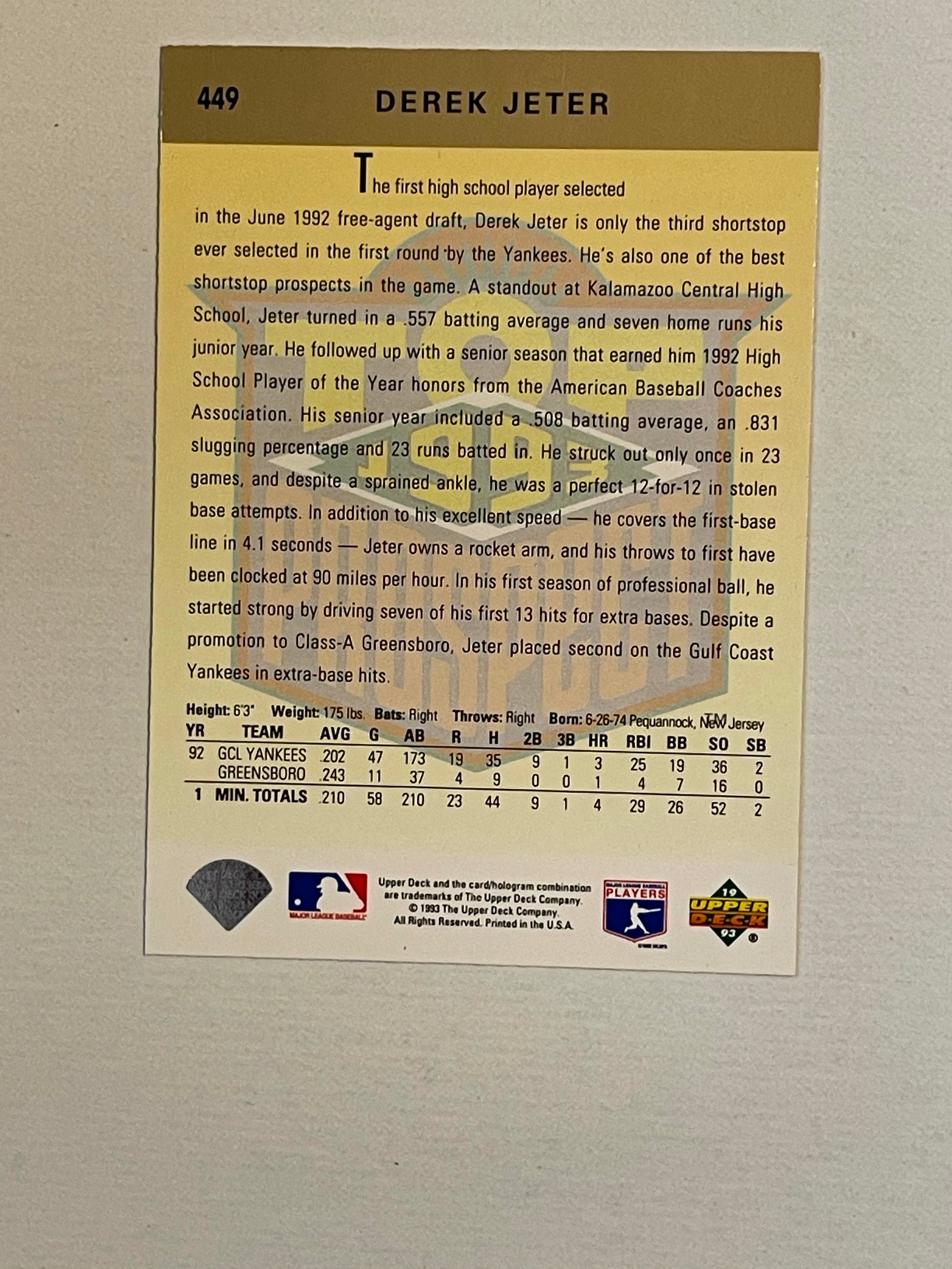 Derek Jeter Upper Deck Top Prospects high grade rookie baseball card 1993
