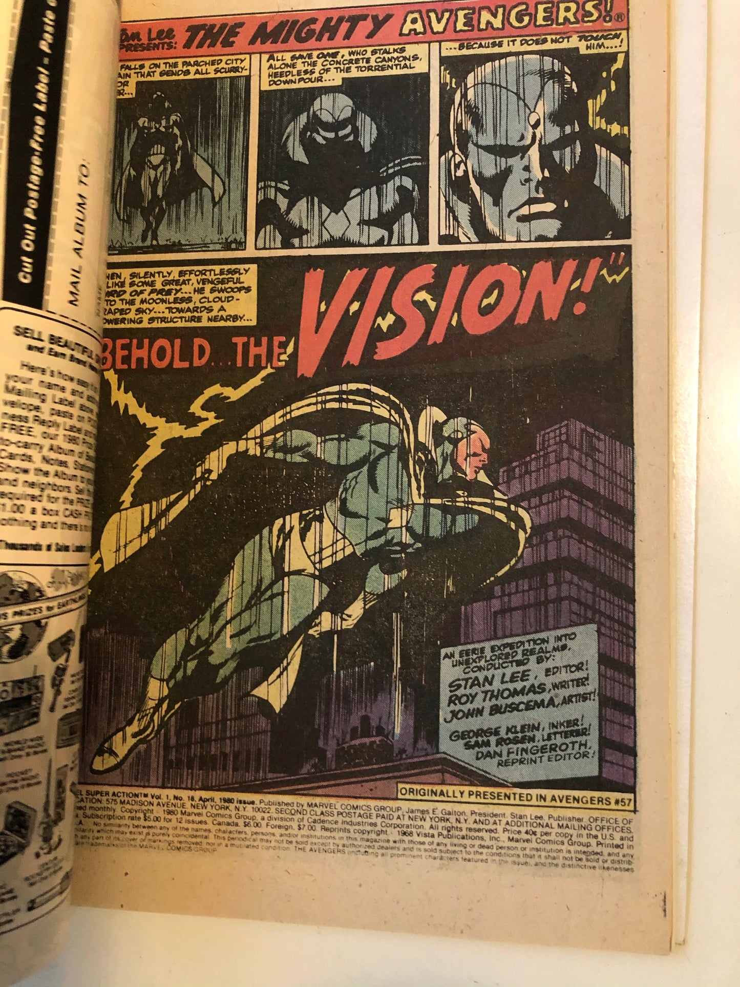 Marvel Super Action 18 Vision origin reprint comic 1980