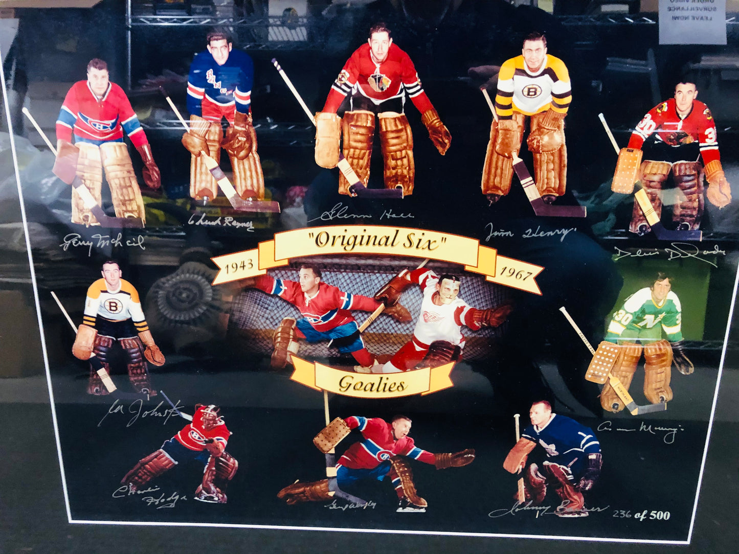 Hockey Goalies rare 10 autographs framed poster with COA