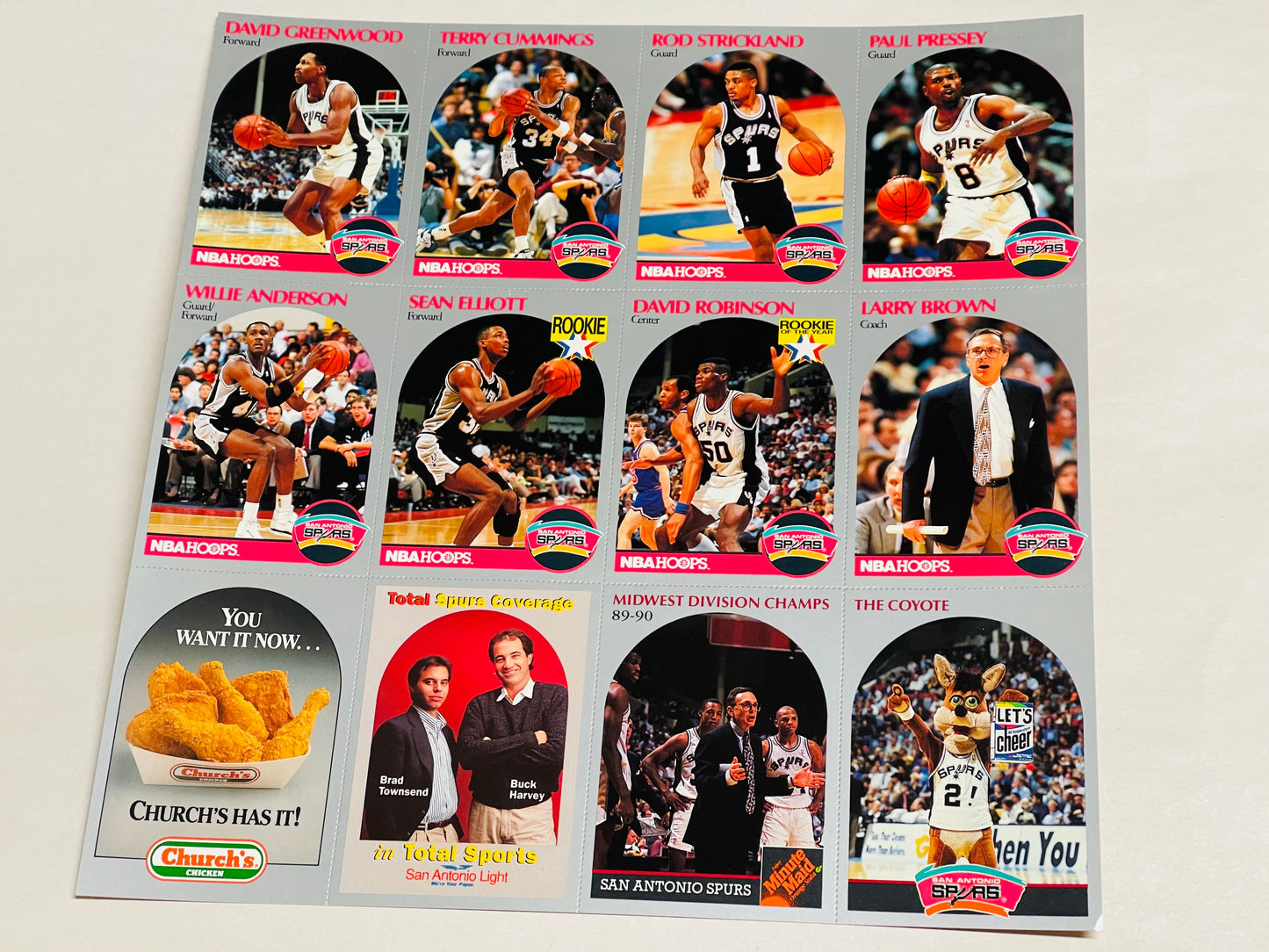 David Robinson Rookie Hoops basketball Church’s Chicken uncut cards sheet