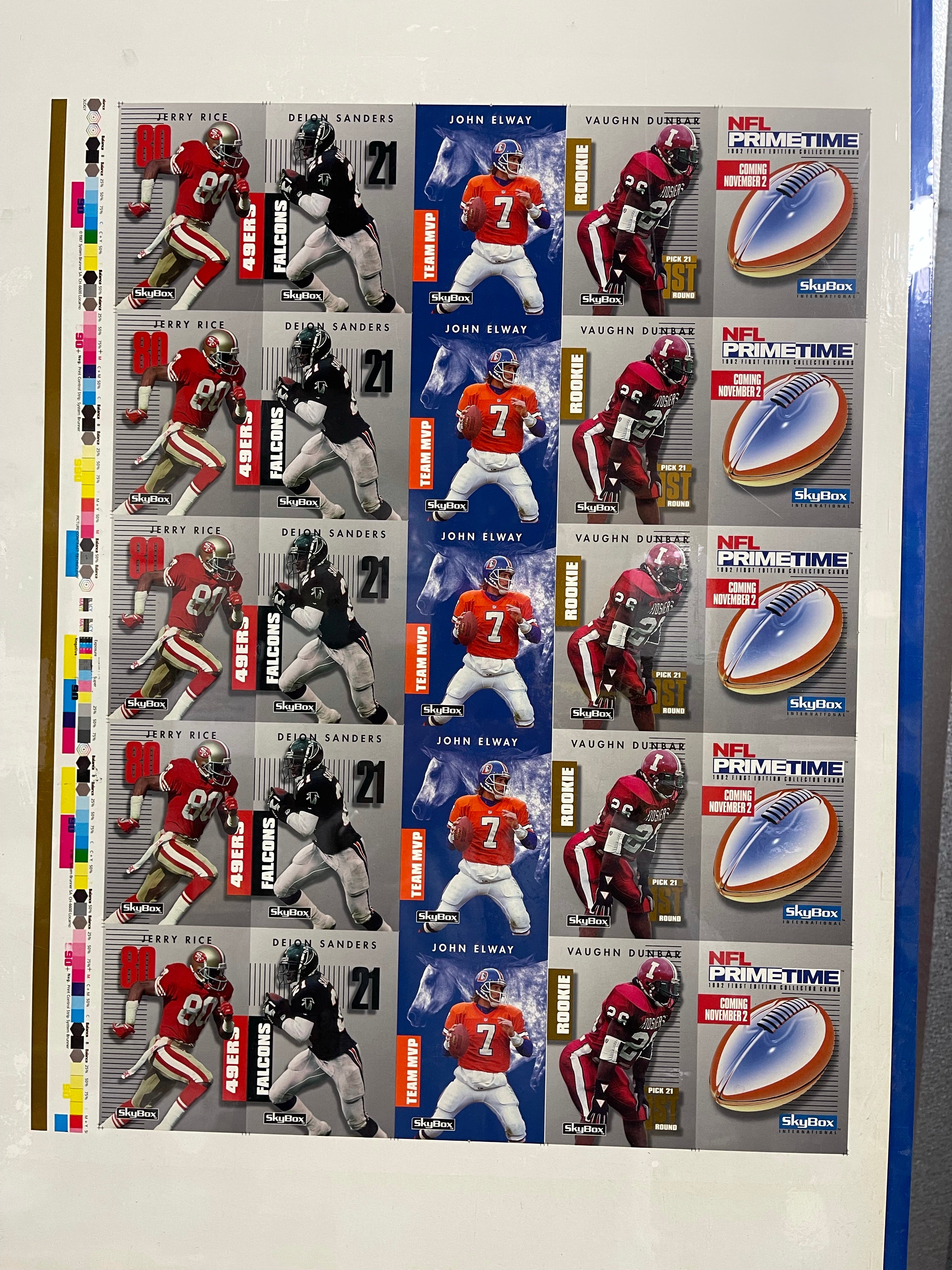 NFL skybox Football star cards rare uncut matted sheet 1992