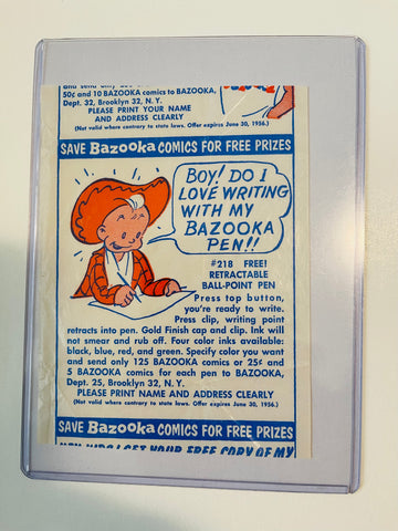Bazooka Joe Topps rare advertising wrapper 1954