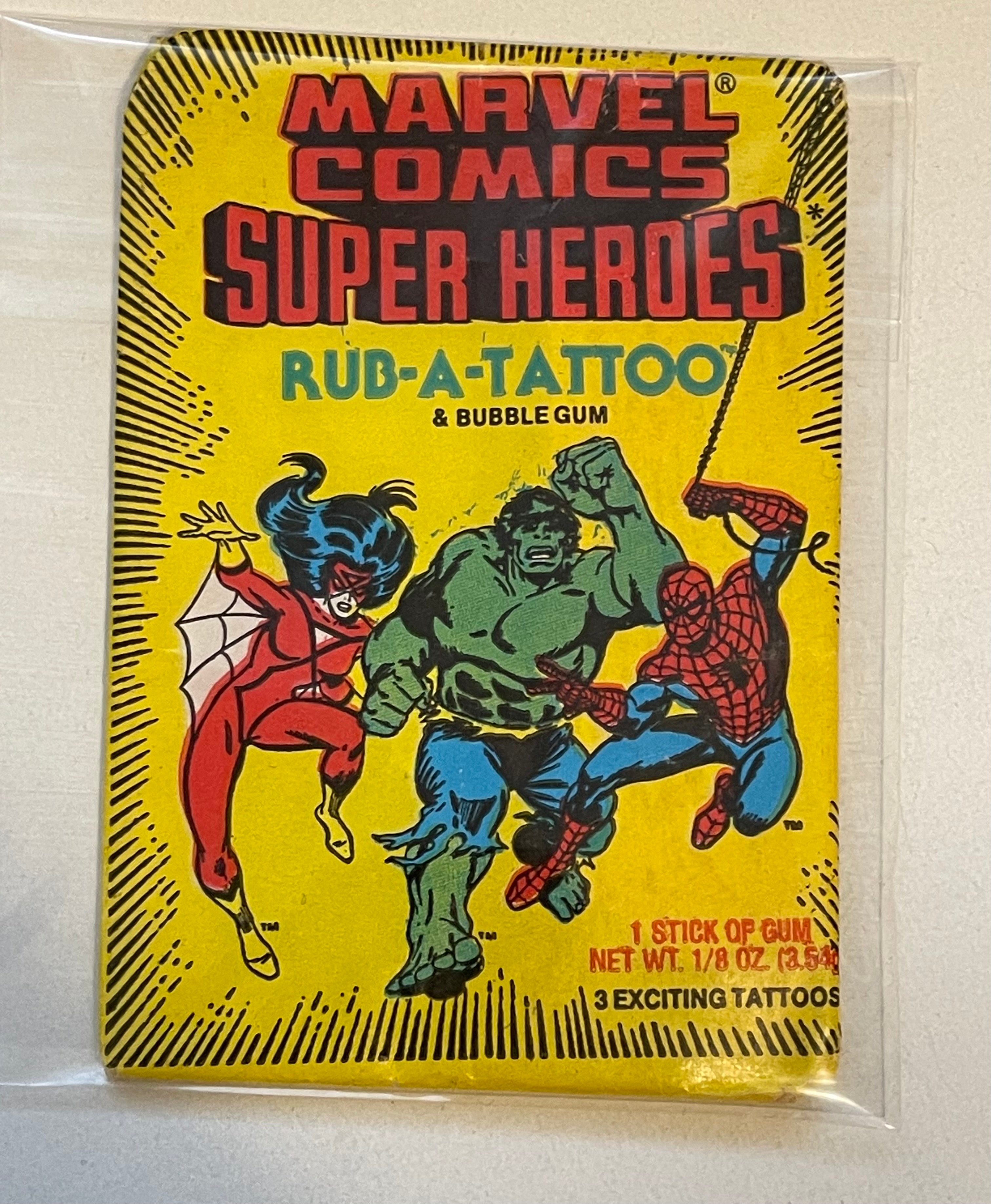 Marvel comics superheroes Rub a tattoo rare pack 1980