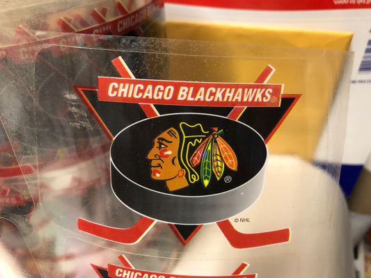 Chicago Black Hawks NHL hockey logos vinyl stickers large clear roll 1990