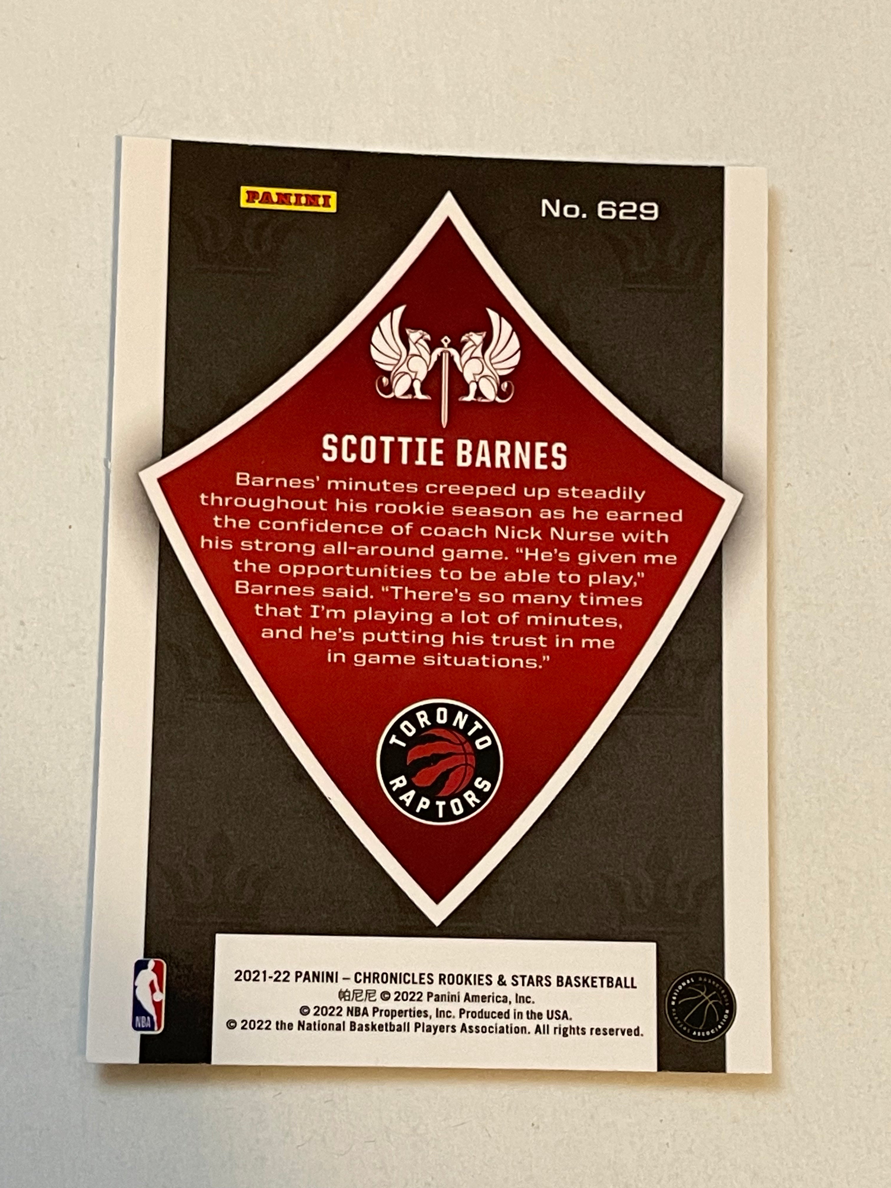 Scottie Barnes Toronto Raptors basketball rookie card