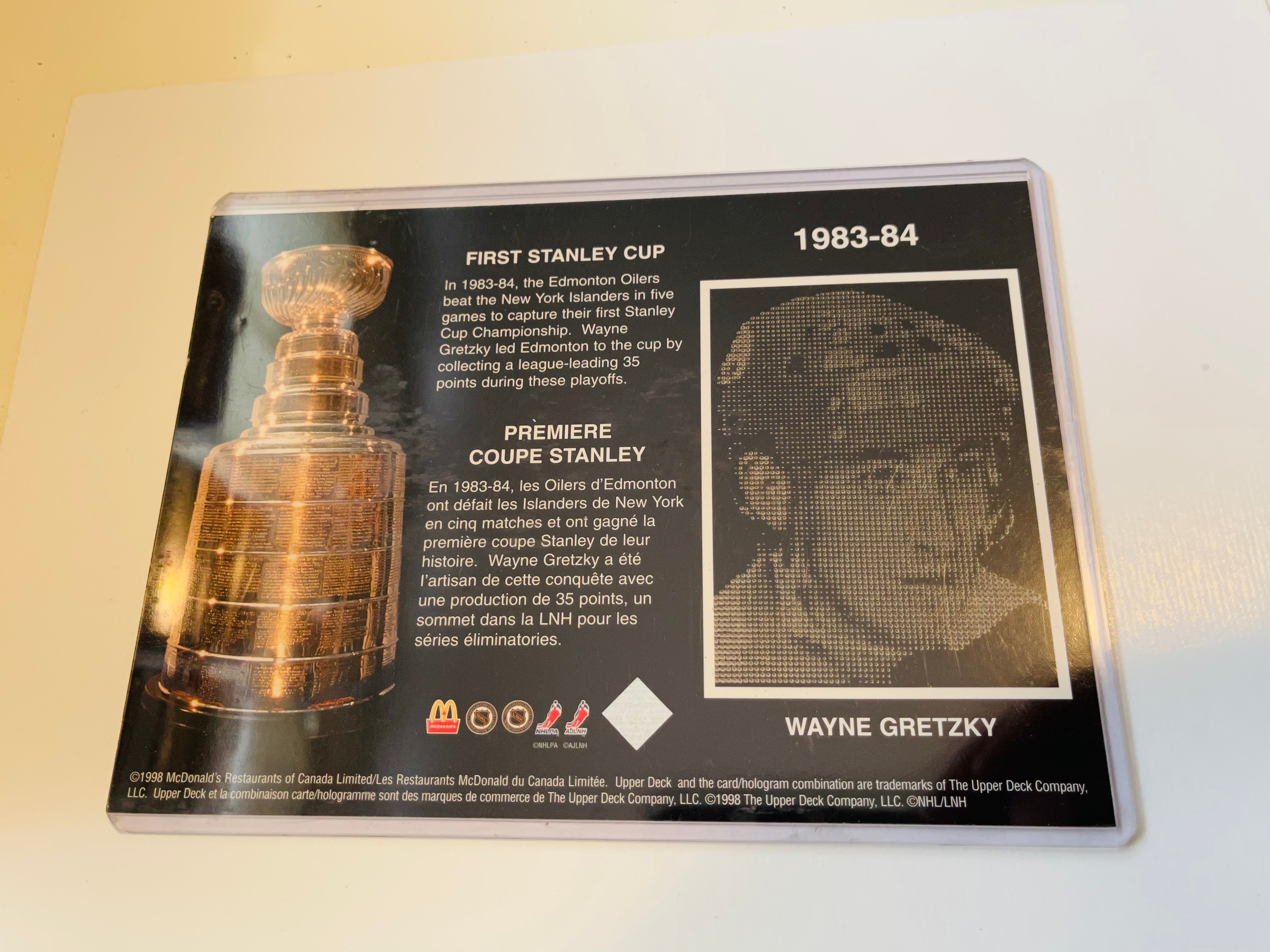 Wayne Gretzky large McDonald’s Upperdeck hockey insert card 1998