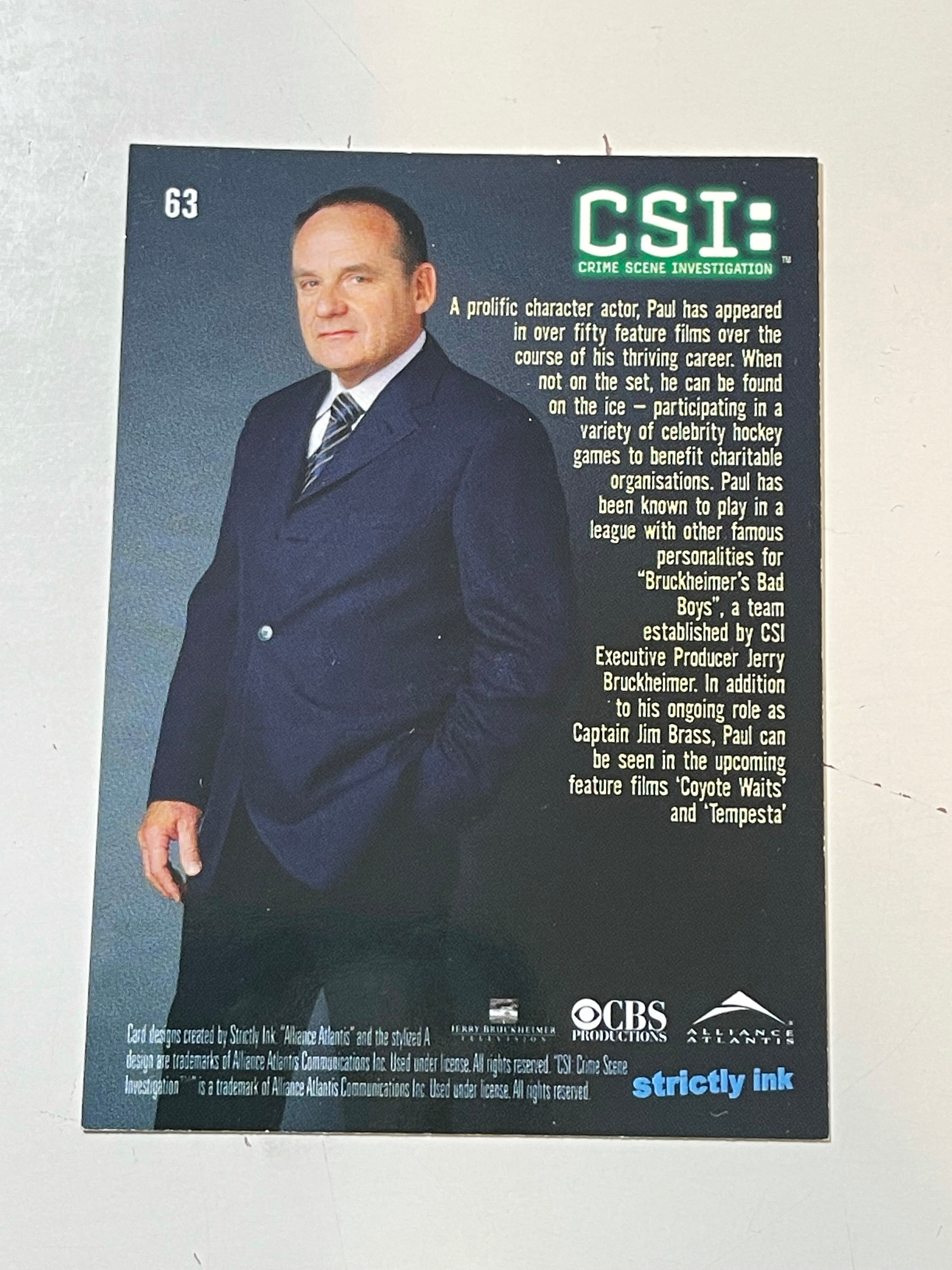 CSI Las Vegas Paul Guilfoyle autograph card with COA