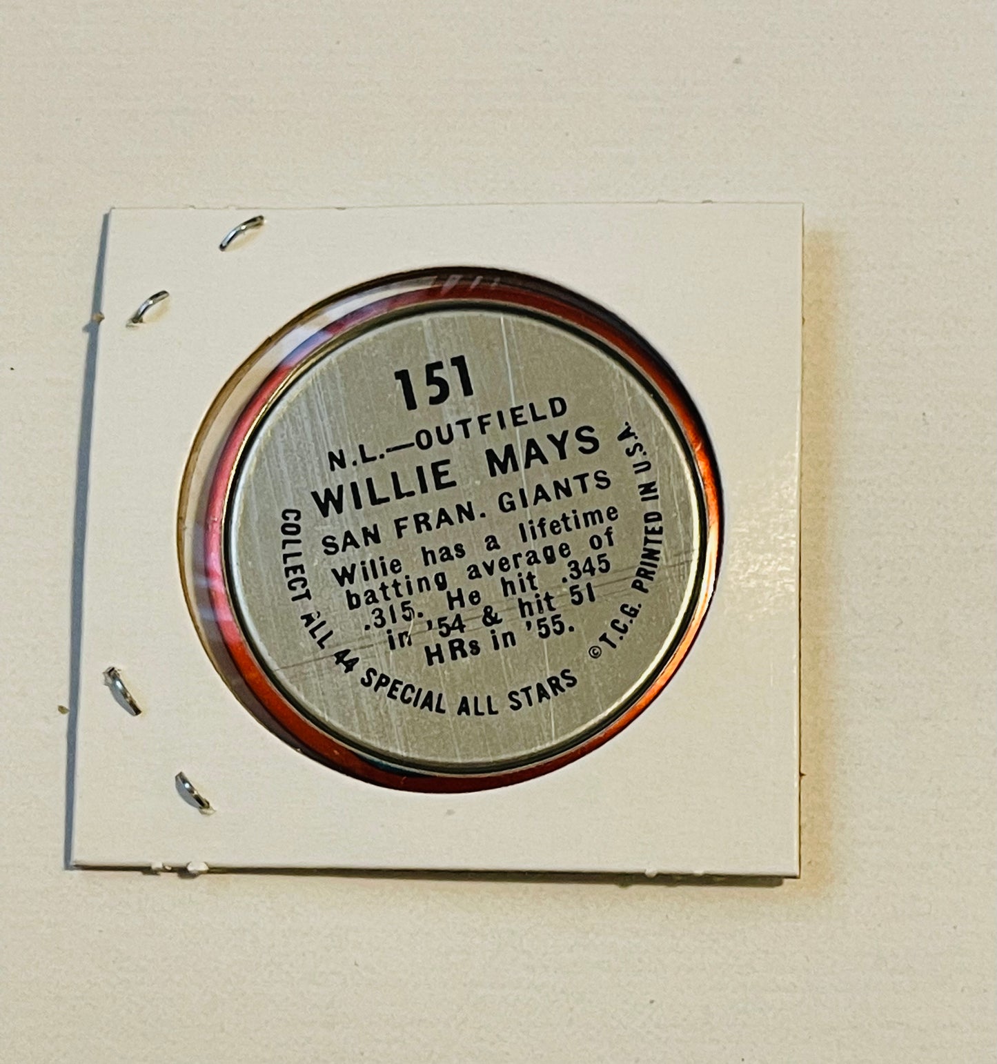 Willie Mays Topps baseball metal coin 1964