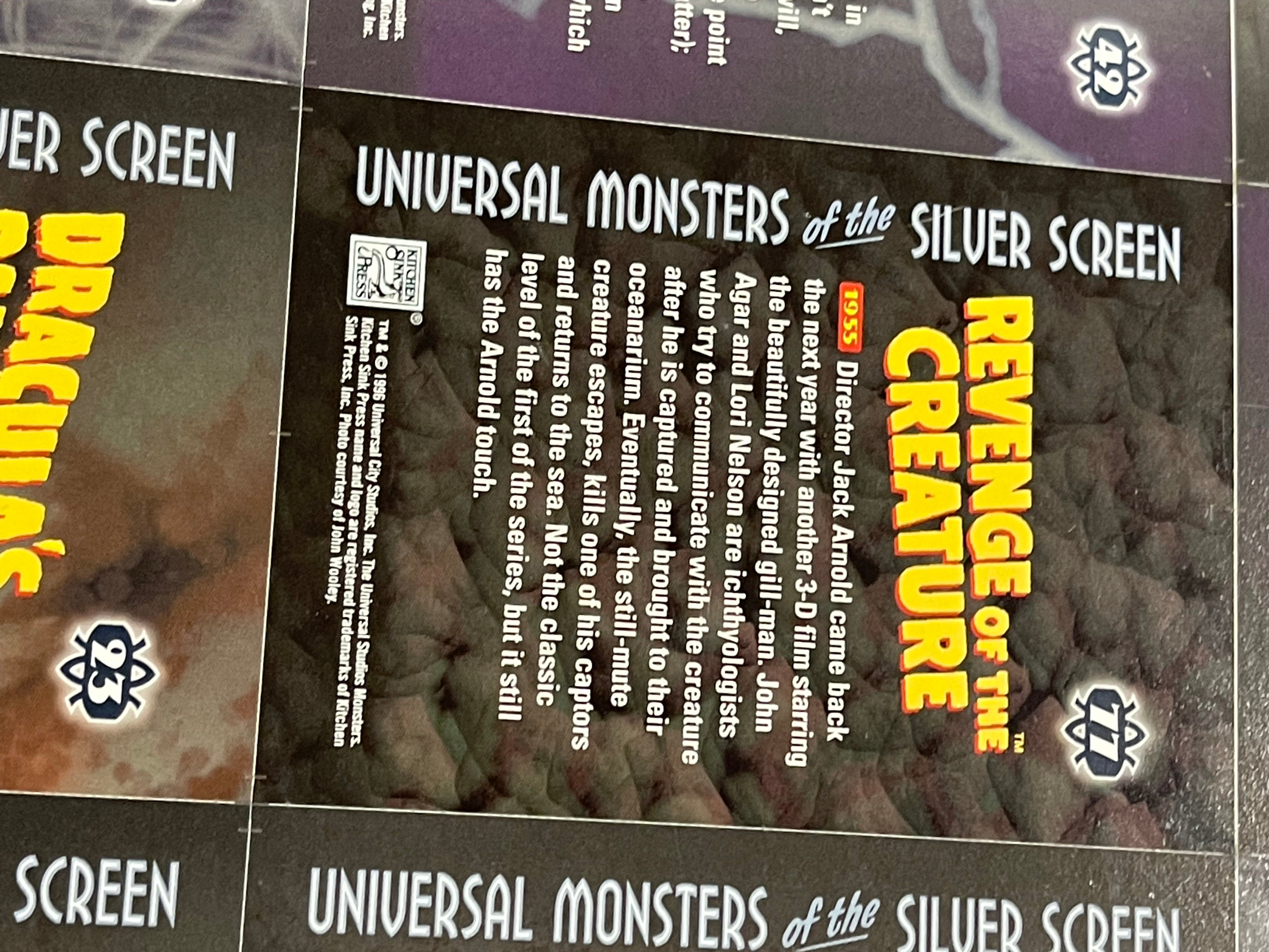 Universal Monsters silver screen classic Horror movies uncut card sheet 1996