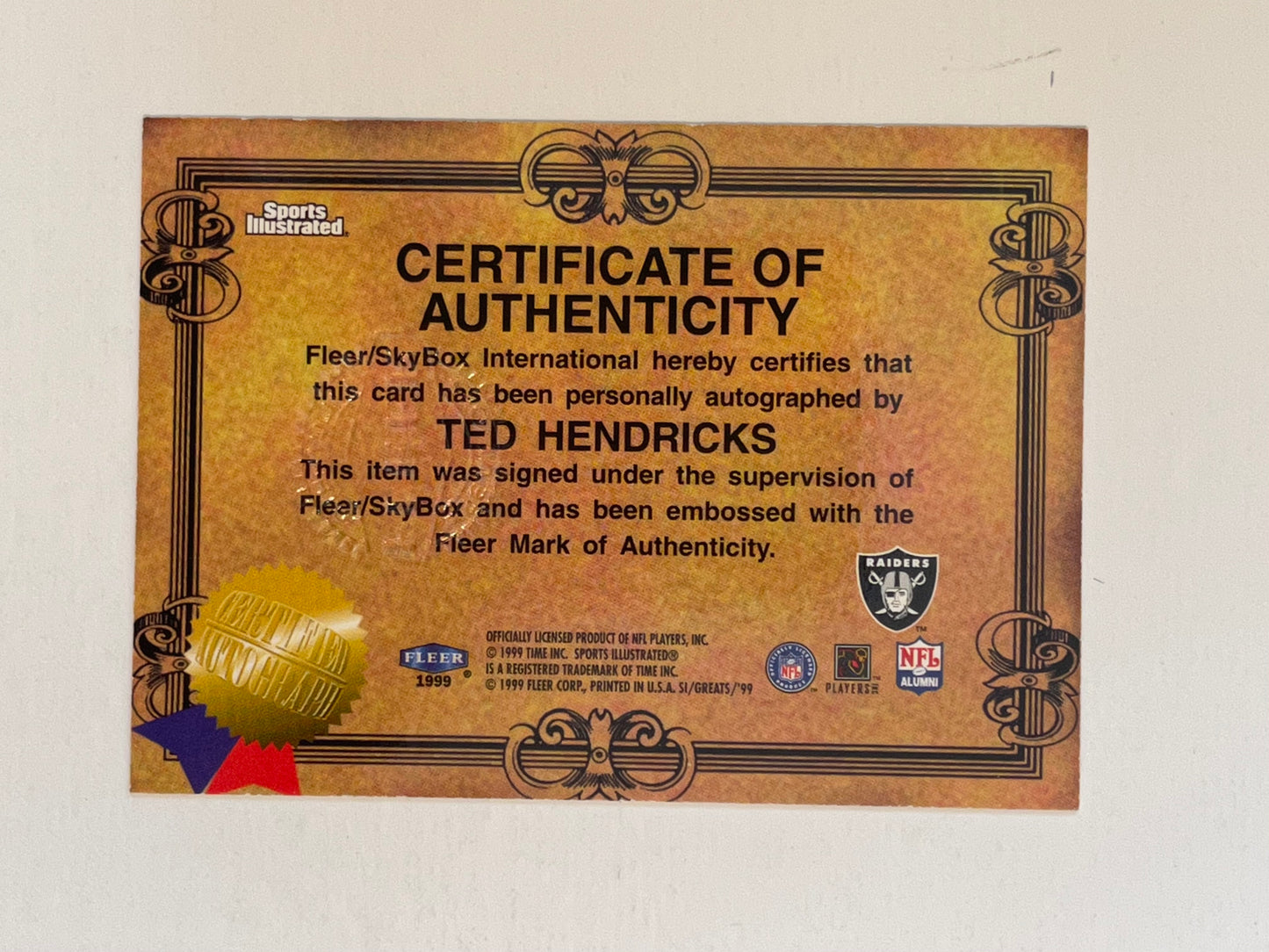 Ted Hendricks NFL football autograph insert card