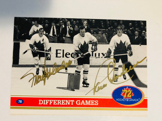 Paul Henderson and Frank Mahovlich rare double autograph Team Canada signed card with COA