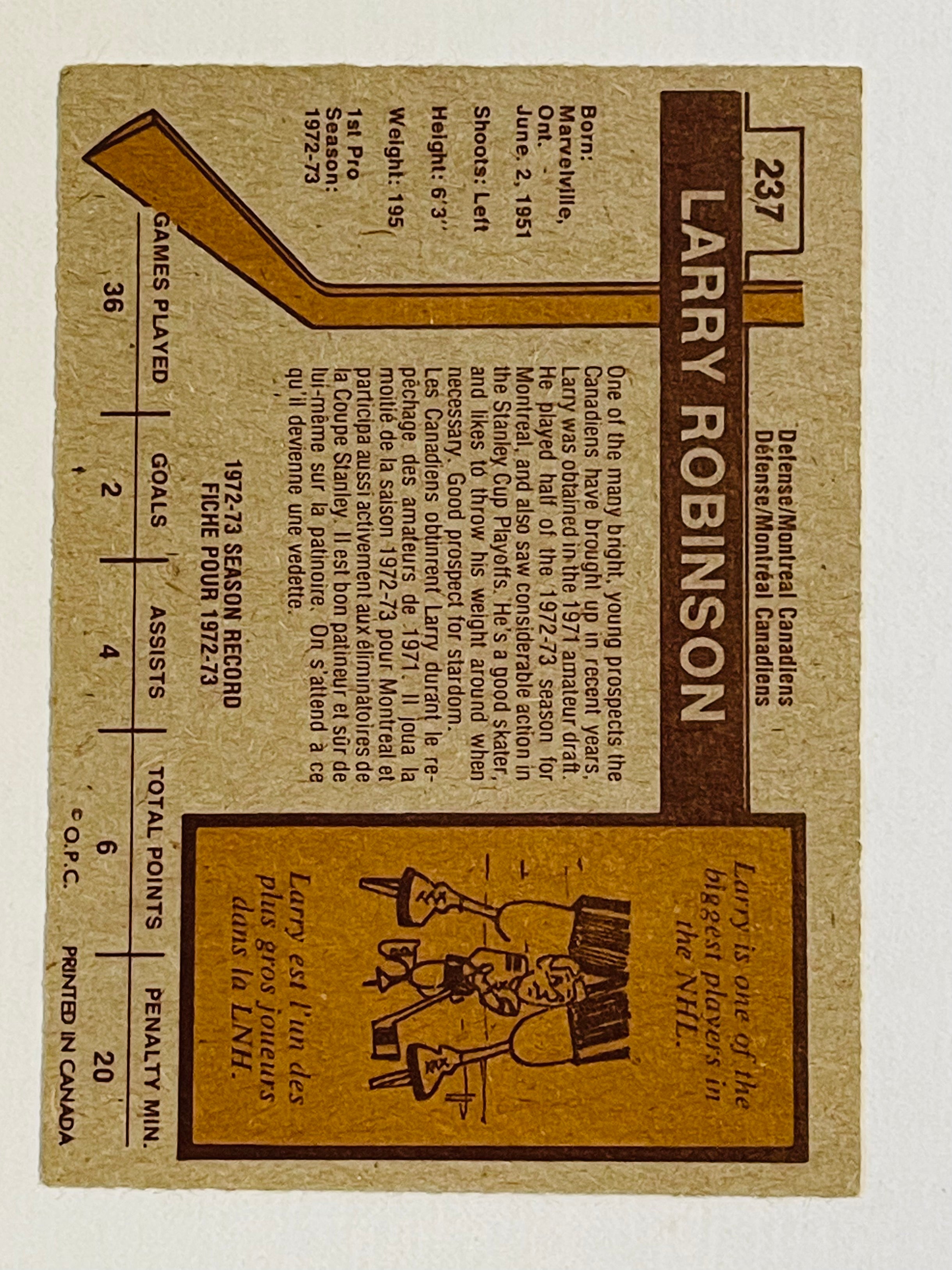 Larry Robinson opc high grade rookie hockey card 1973-74