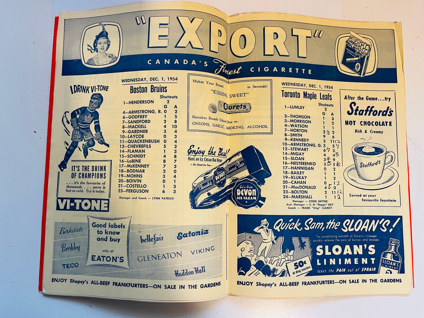 Maple Leaf Gardens hockey game program ,Dec.1,1954