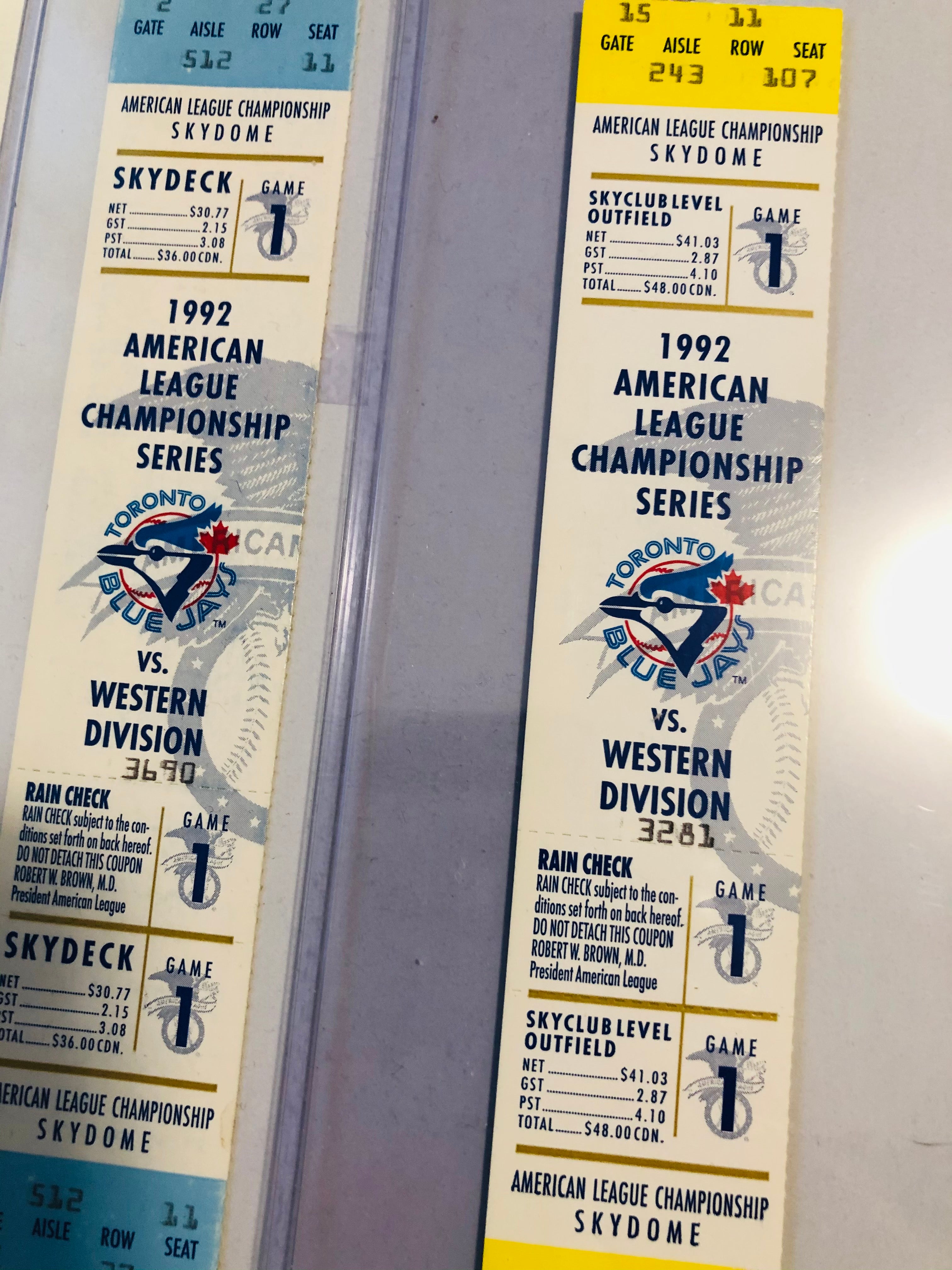 Toronto Blue Jays baseball two rare American League playoff tickets 1992