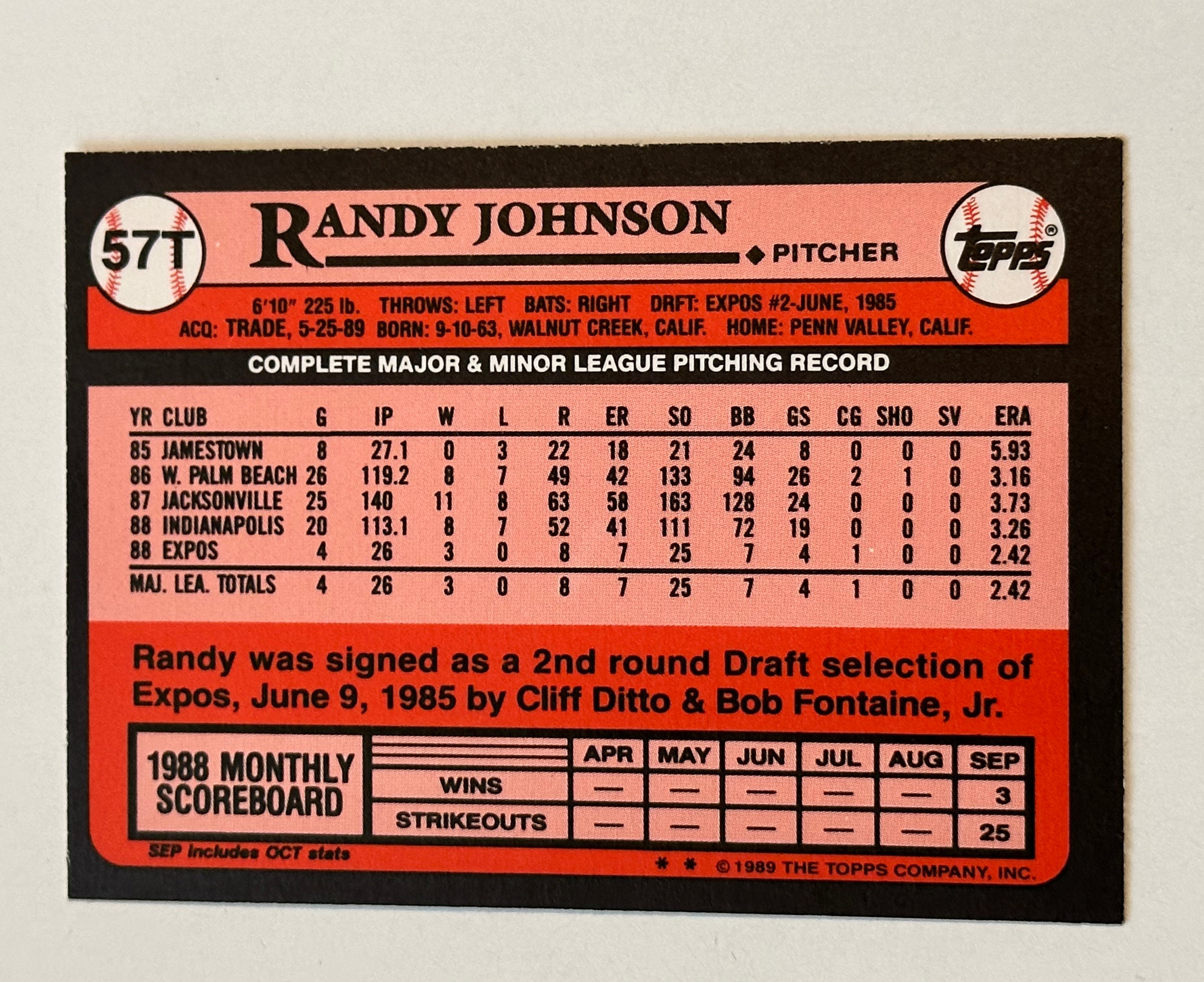 Randy Johnson Topps traded rookie update baseball high grade card 1989