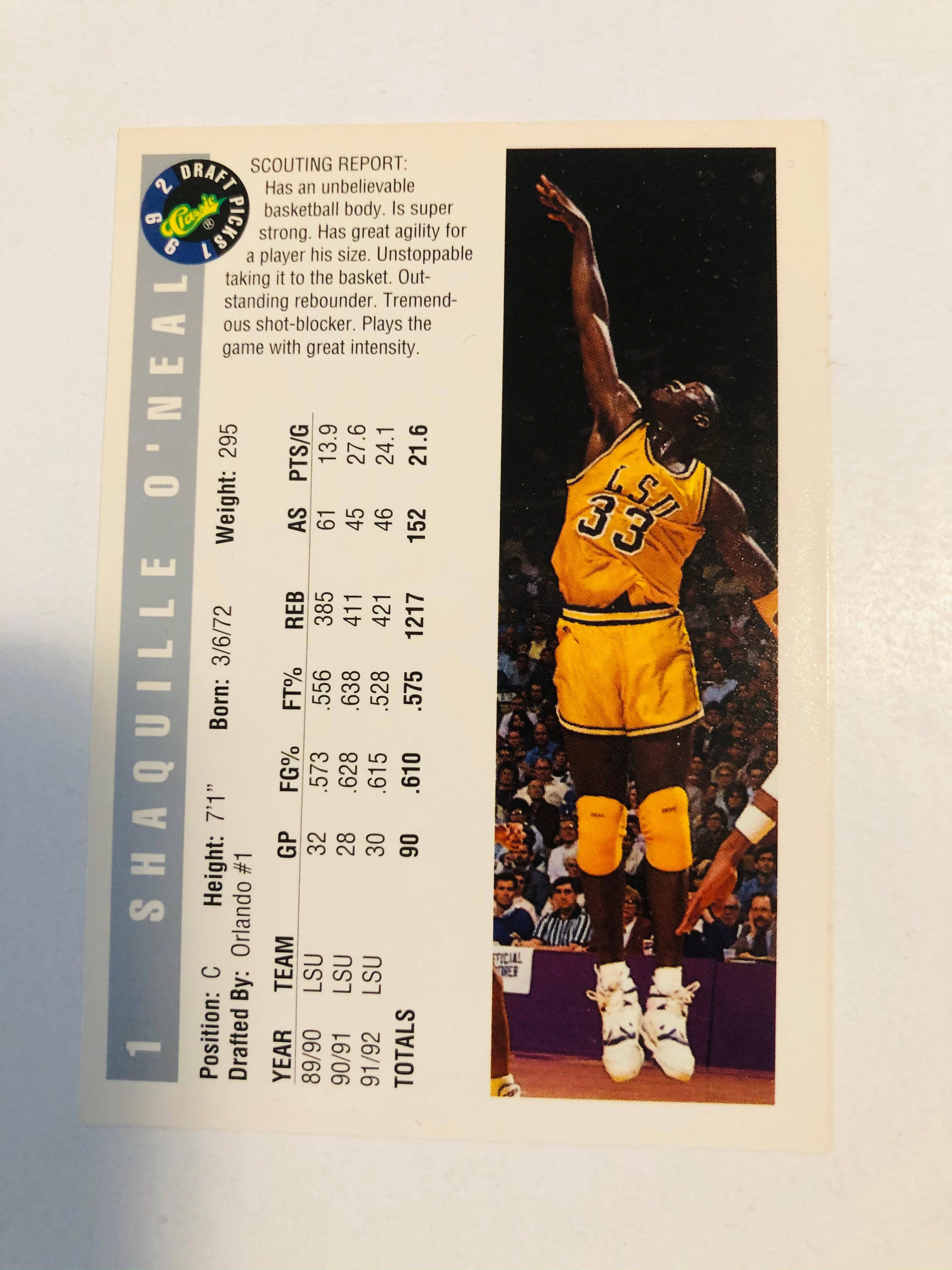Shaq O’Neal classic basketball rookie card 1992