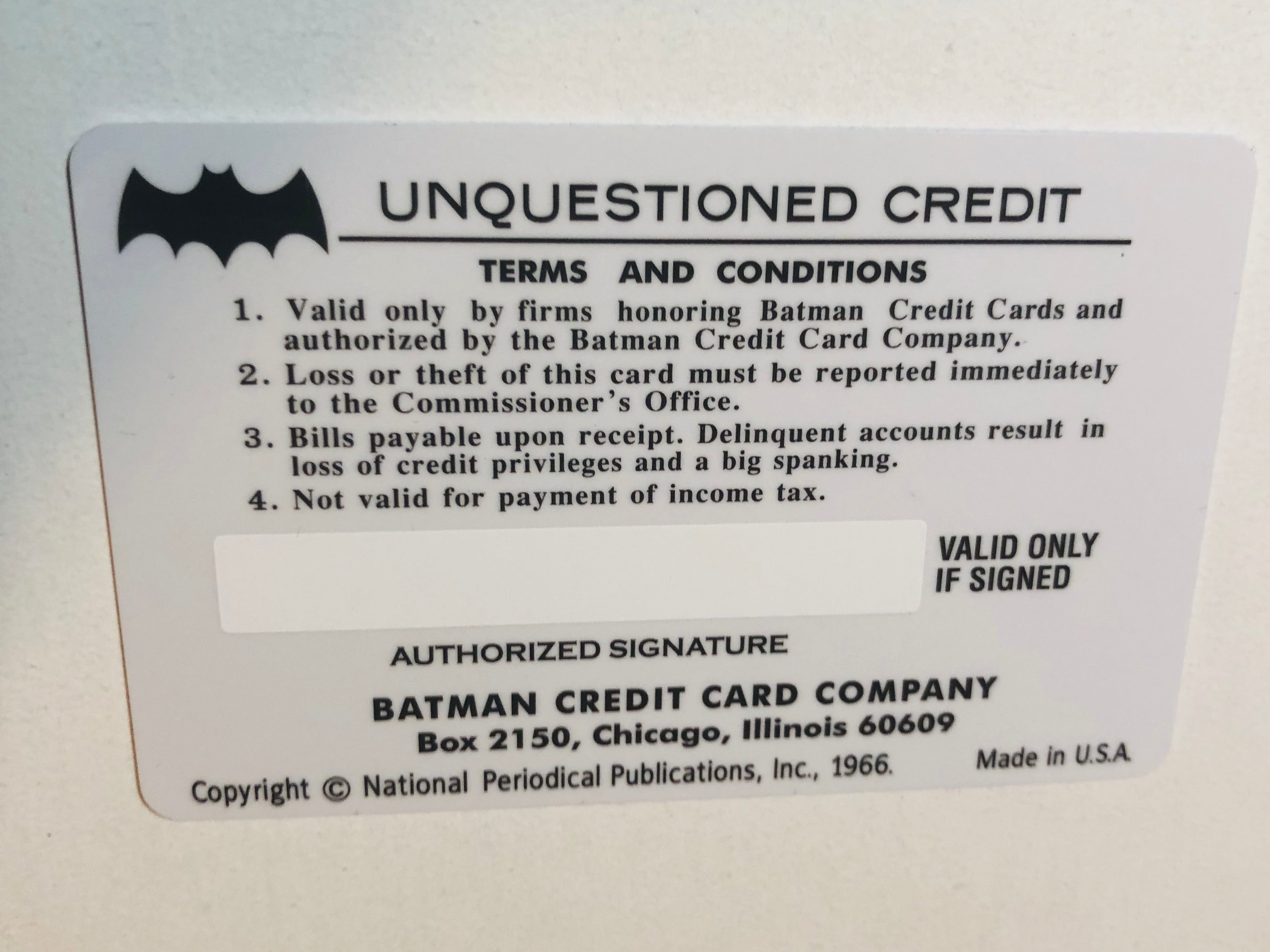 Batman rare original collectible credit card from 1980