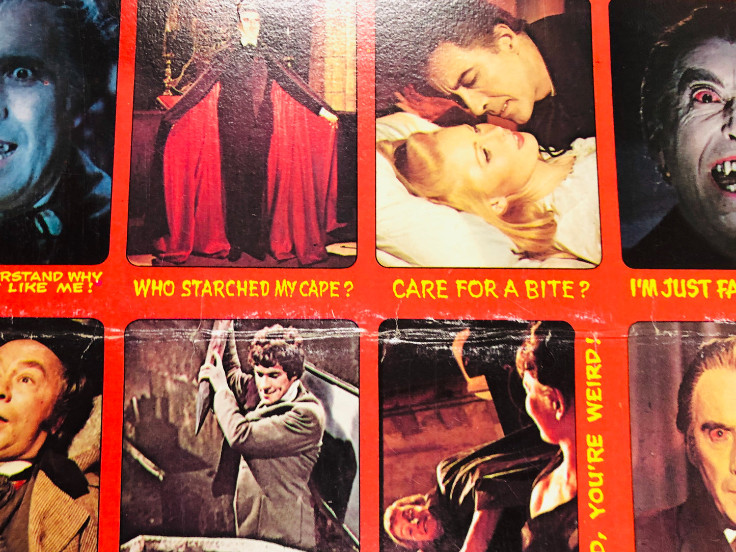 Hammer Horror Shocking Laffs rare uncut cards sheet 1976