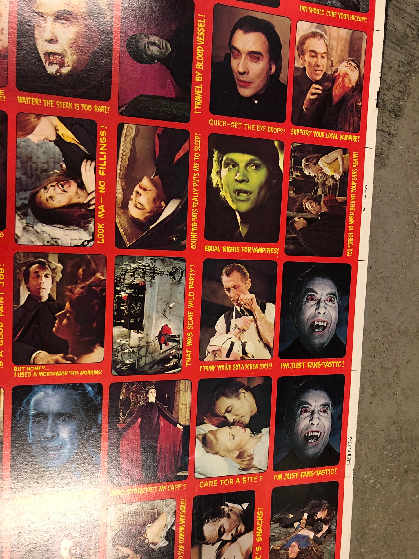 Hammer Horror Shocking Laffs rare uncut cards sheet 1976