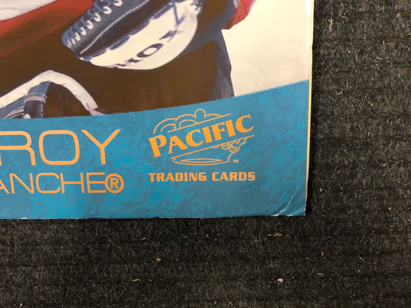 Patrick Roy Pacific large hockey card poster signed by Bobby Baun 2001