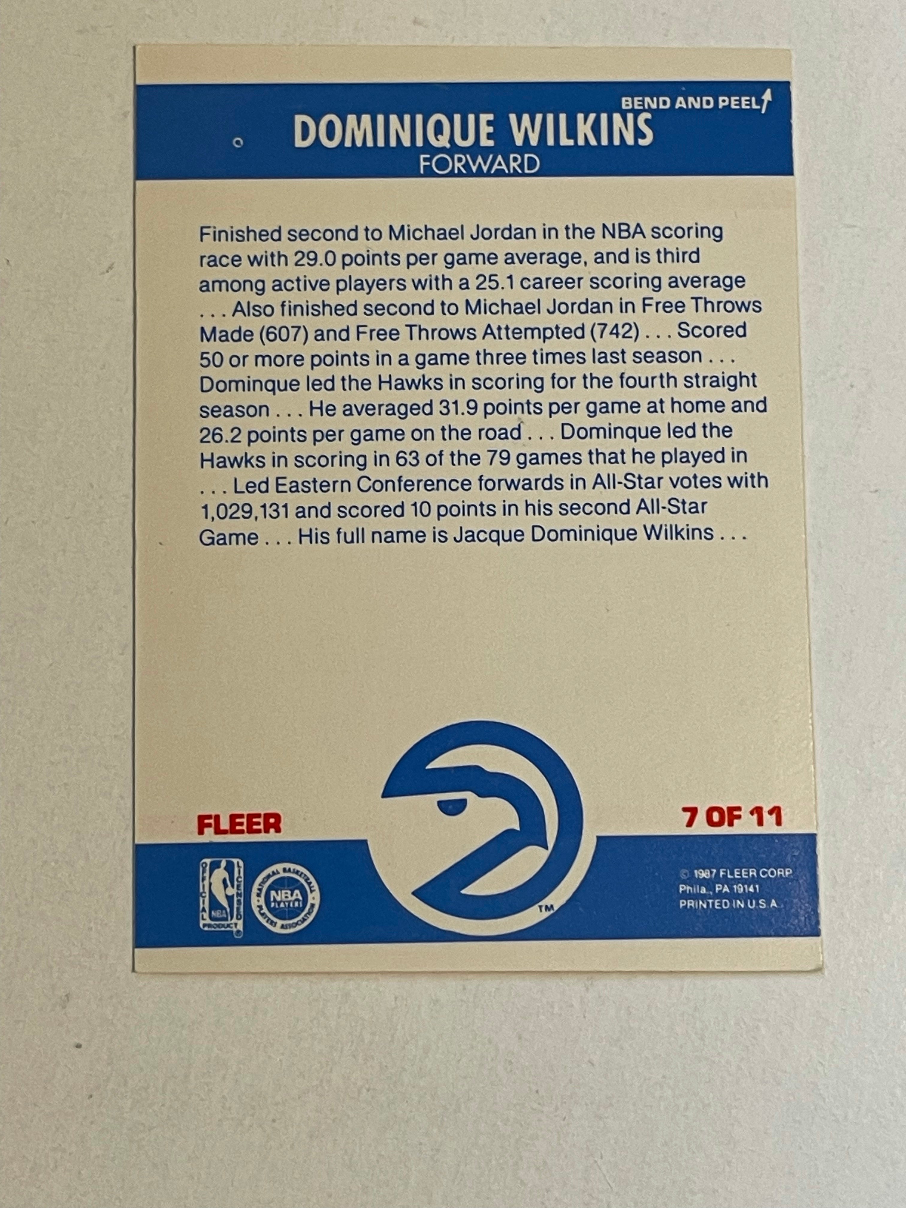 Dominique Wilkins rare Fleer basketball sticker card 1987