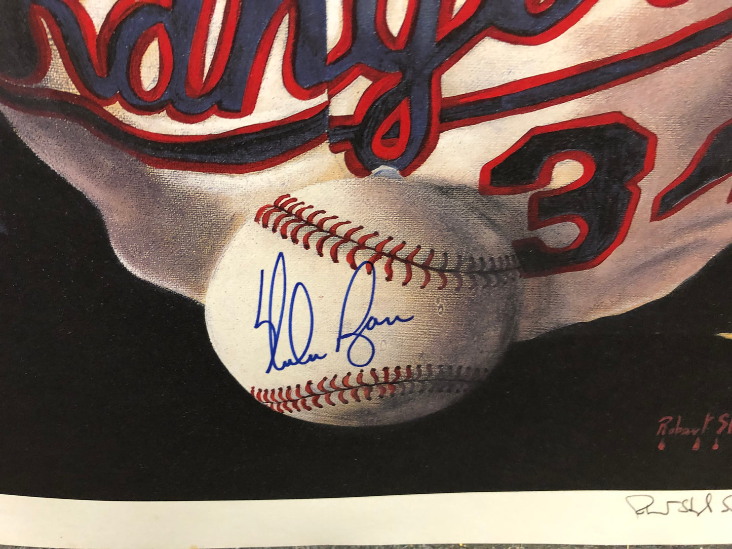 Nolan Ryan rare signed in person and by the artist large baseball lithograph print. Sold with COA