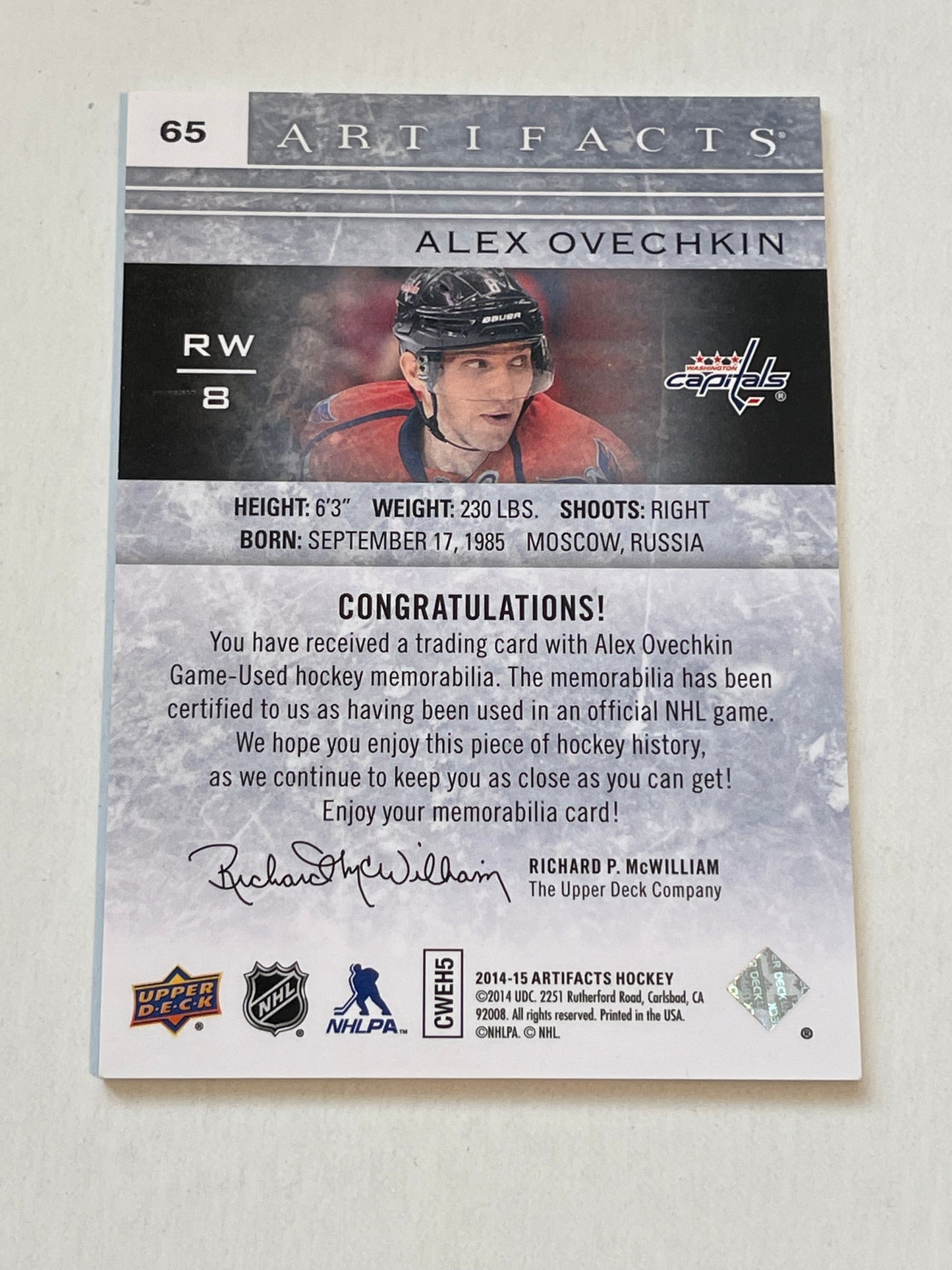 Alexander Ovechkin double memorabilia hockey insert card