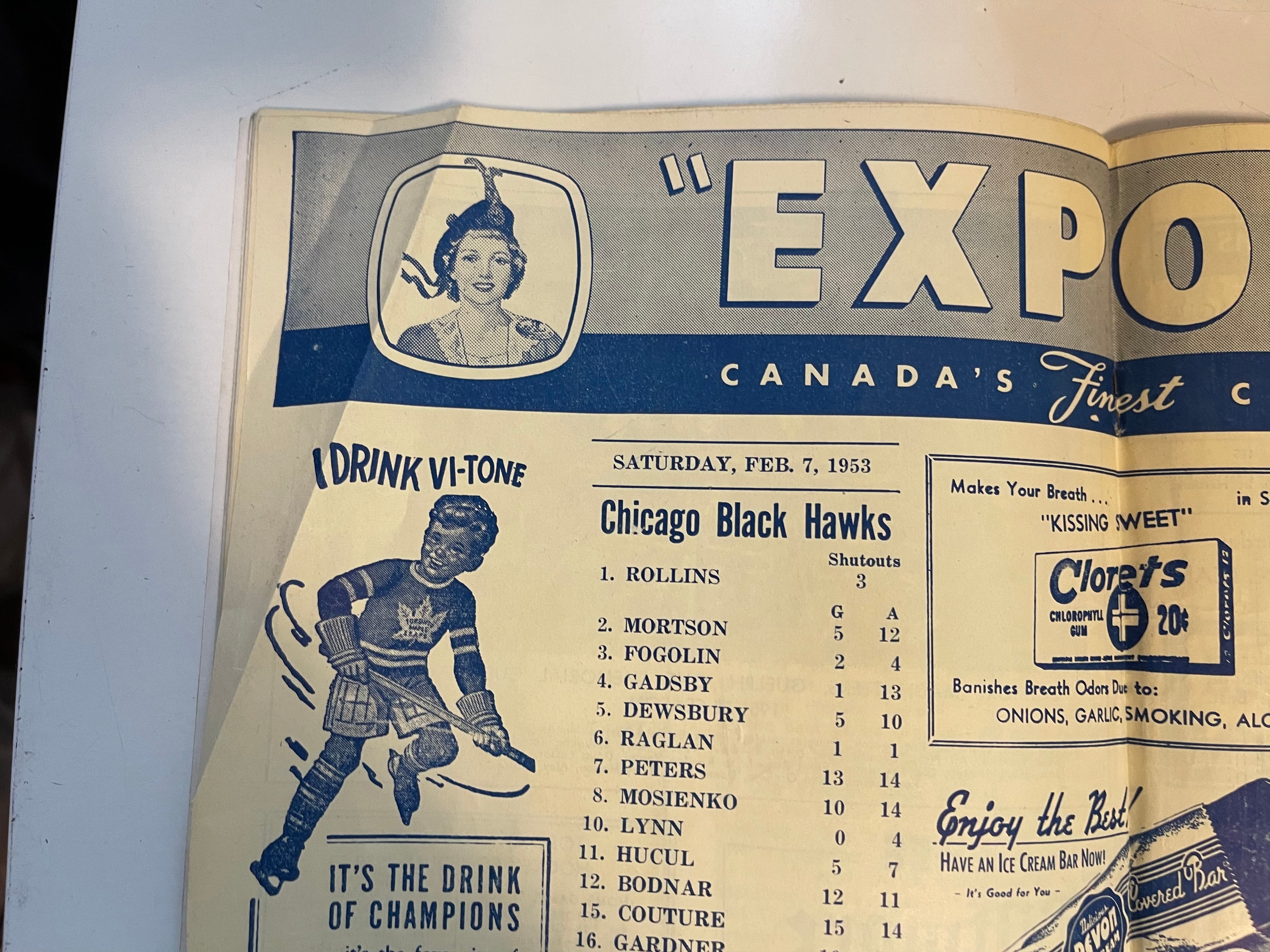 Toronto Maple Leafs hockey game program Feb.7, 1953