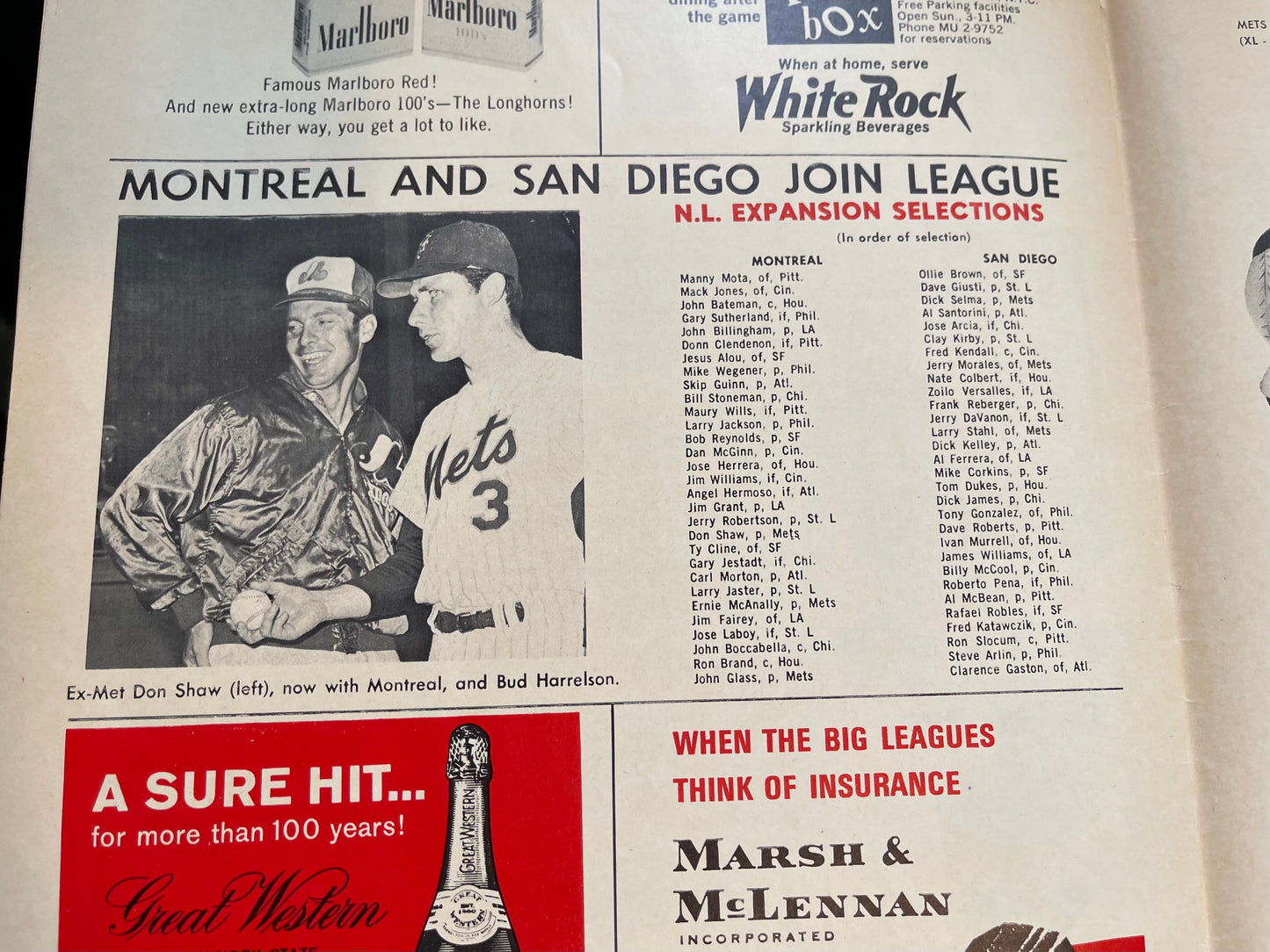 1969 Mets vs Expos original game baseball program