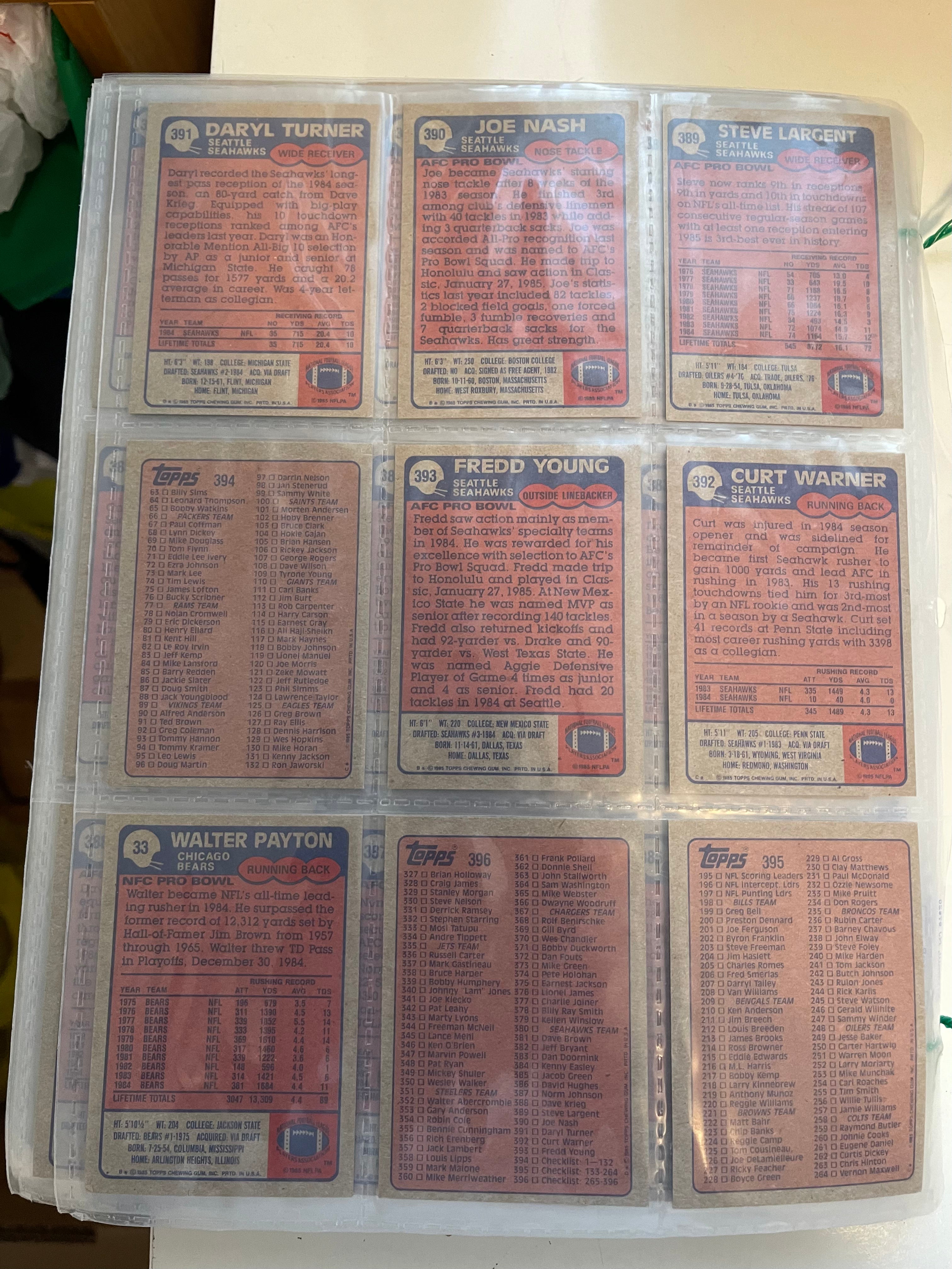 1985 Topps football cards high grade condition set in pages