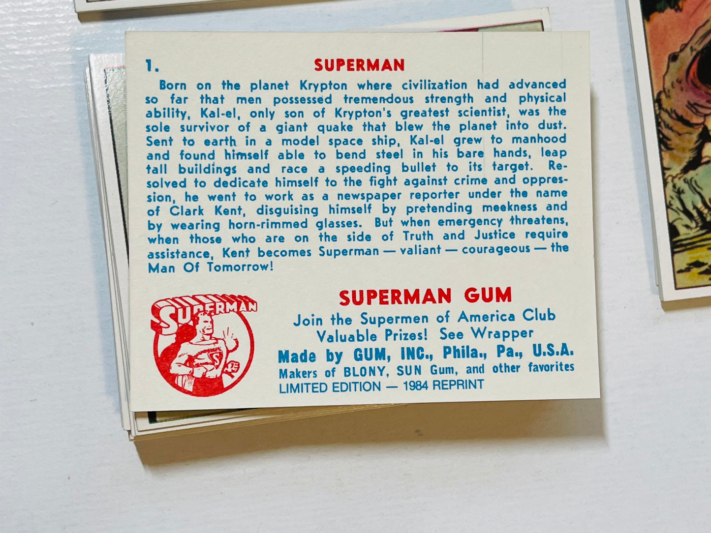 Superman 1940 comics cards rare reprint set 1984