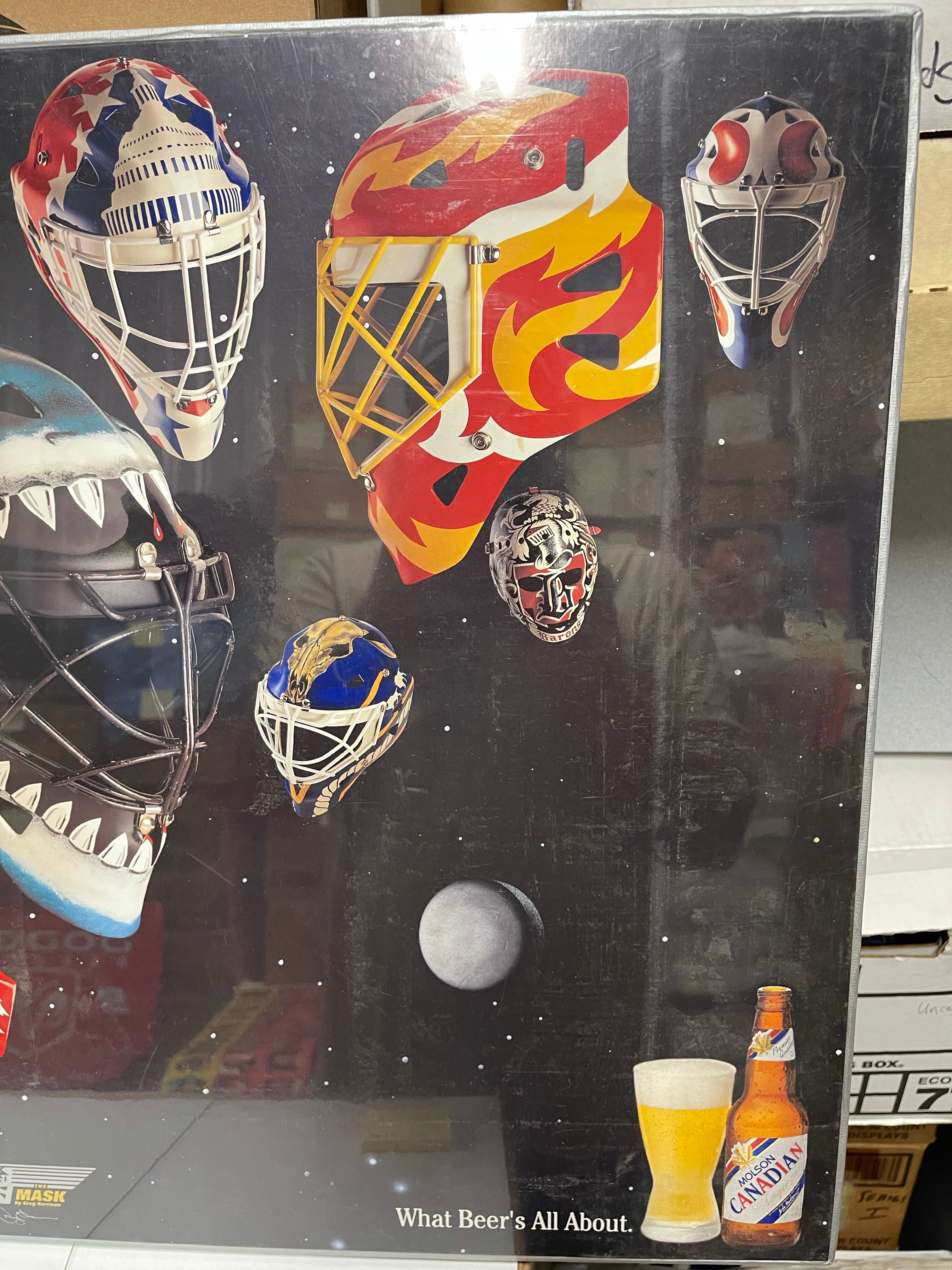 Goalies Molson Beer rare matted hockey poster 1989