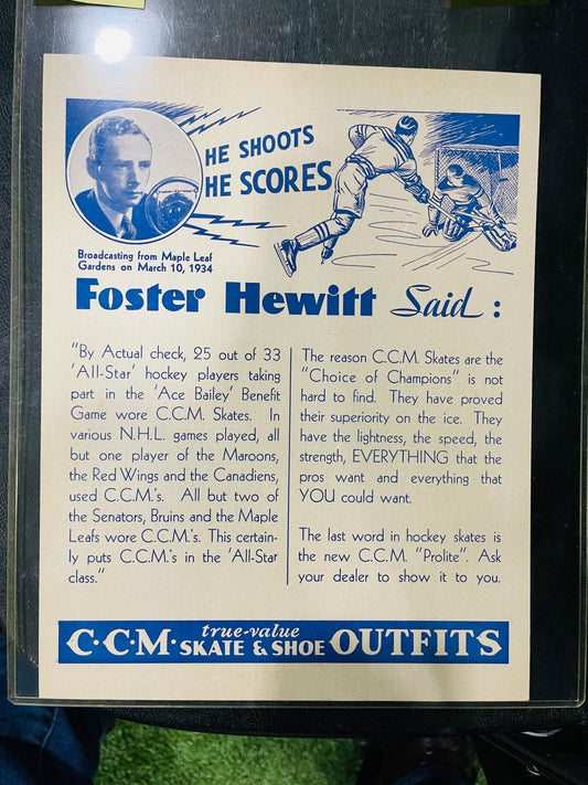 NHL hockey CCM rare Foster Hewitt sign 1933