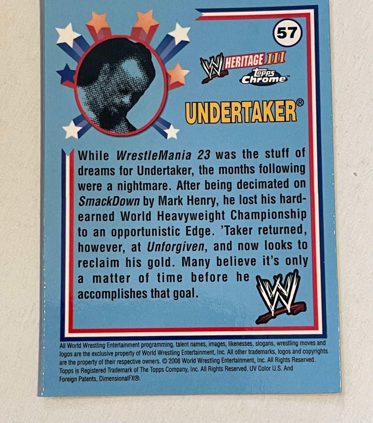 Undertaker Topps chrome wrestling legend card 2008