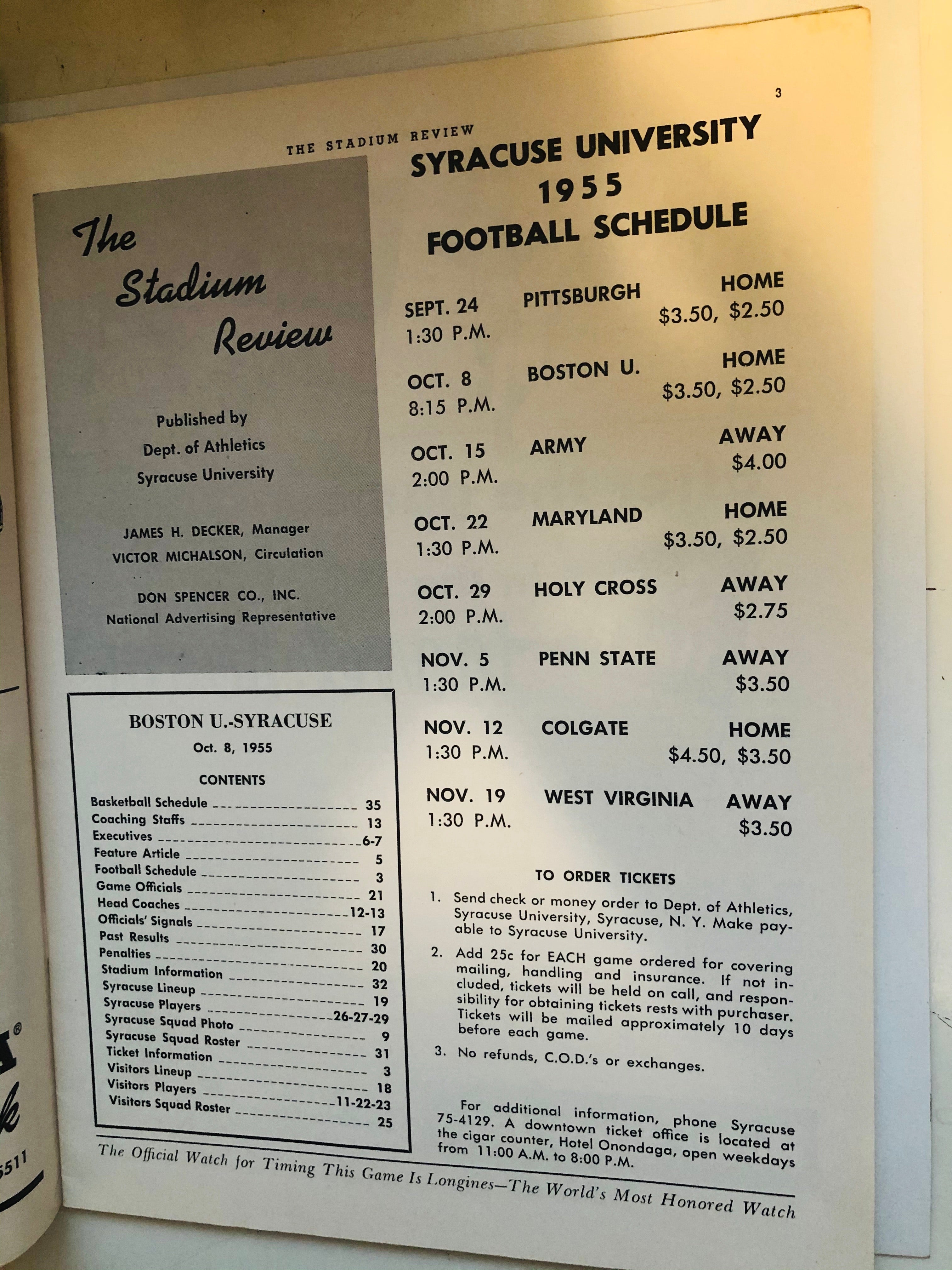 1955 Boston vs Syracuse rare football game program