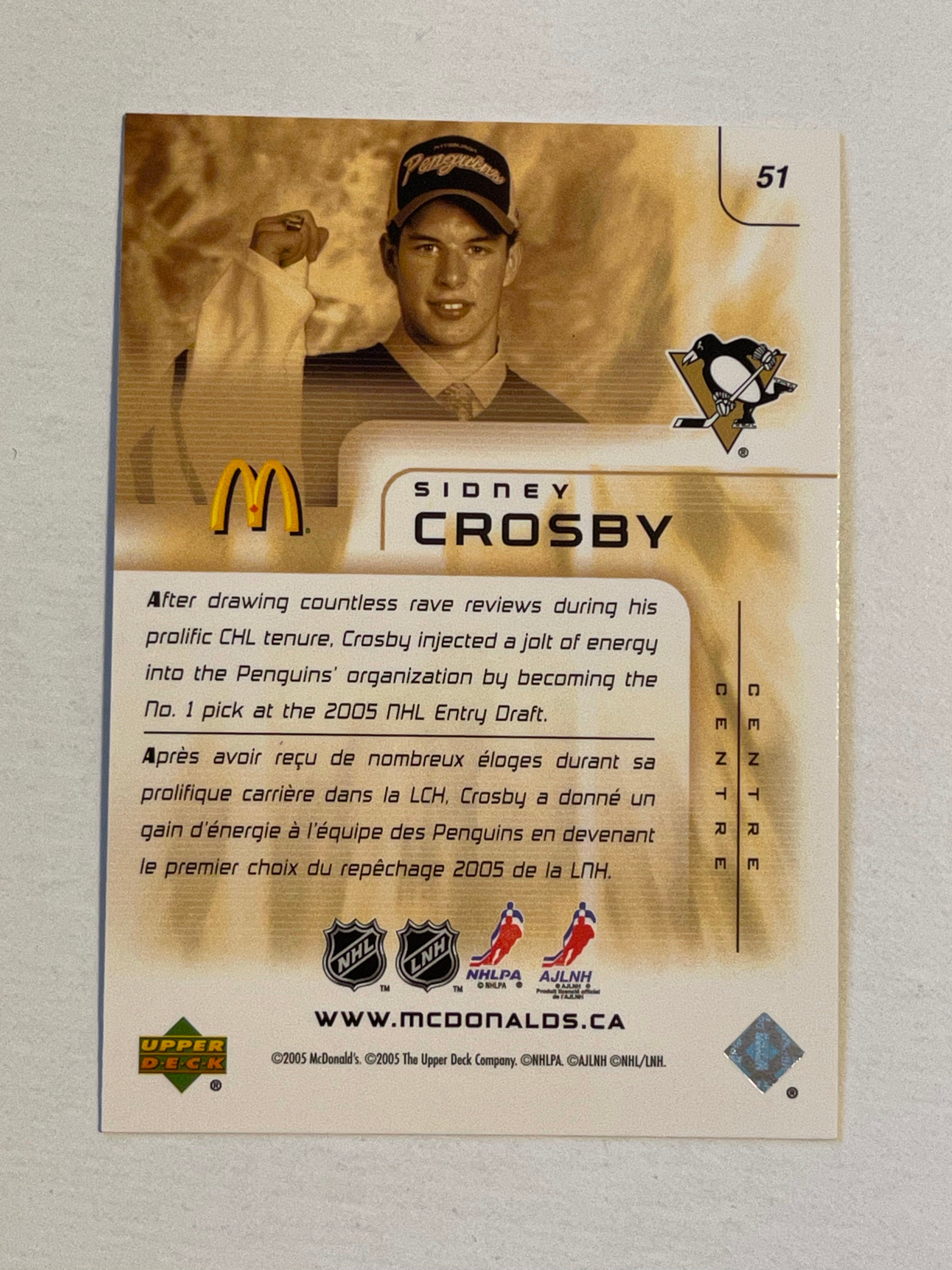 Sidney Crosby Upper Deck McDonalds foil rookie hockey card 2005
