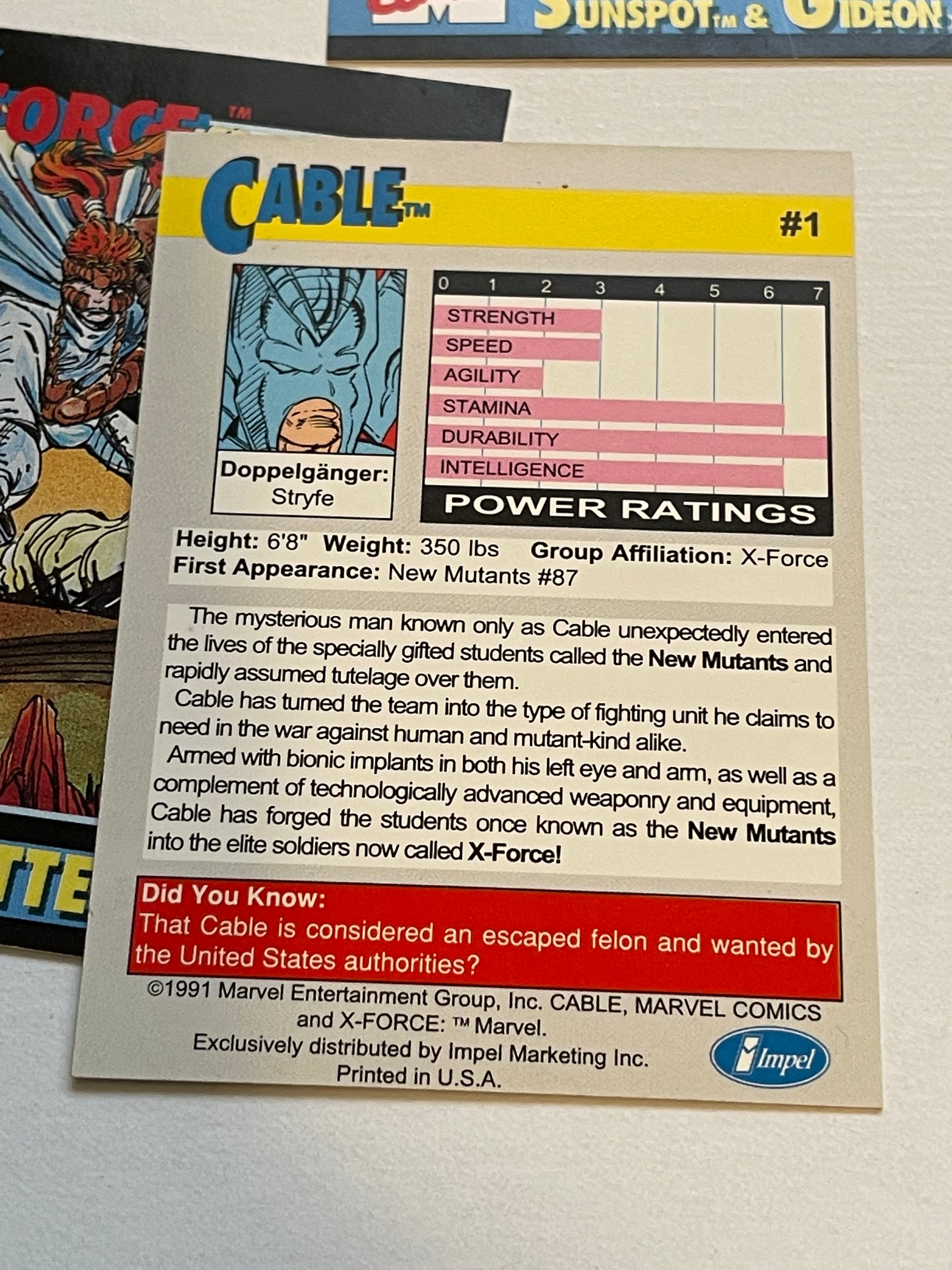 Marvel comics X-Force insert set 1991