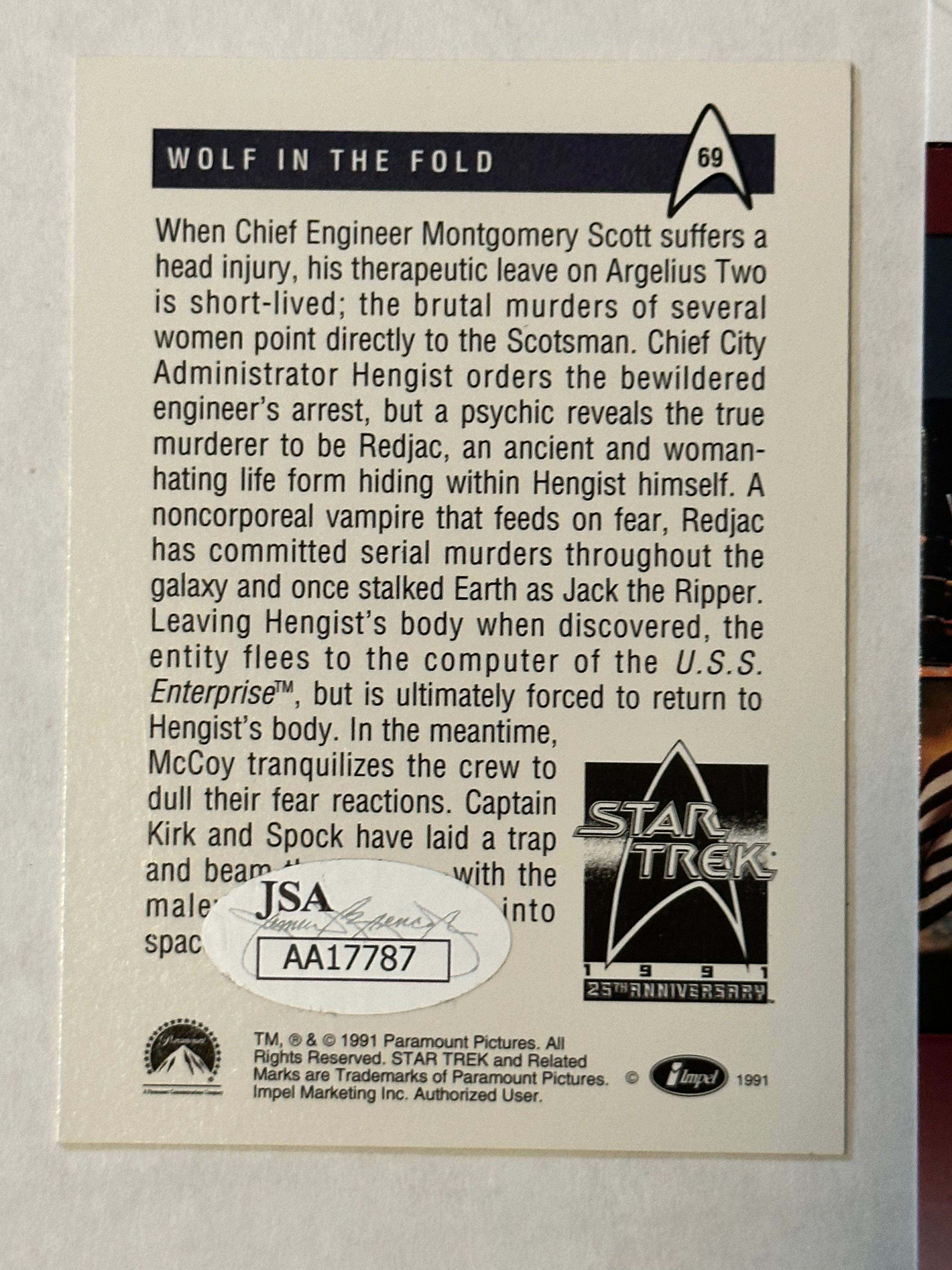 Star Trek Scotty James Doohan autographed card certified by JSA