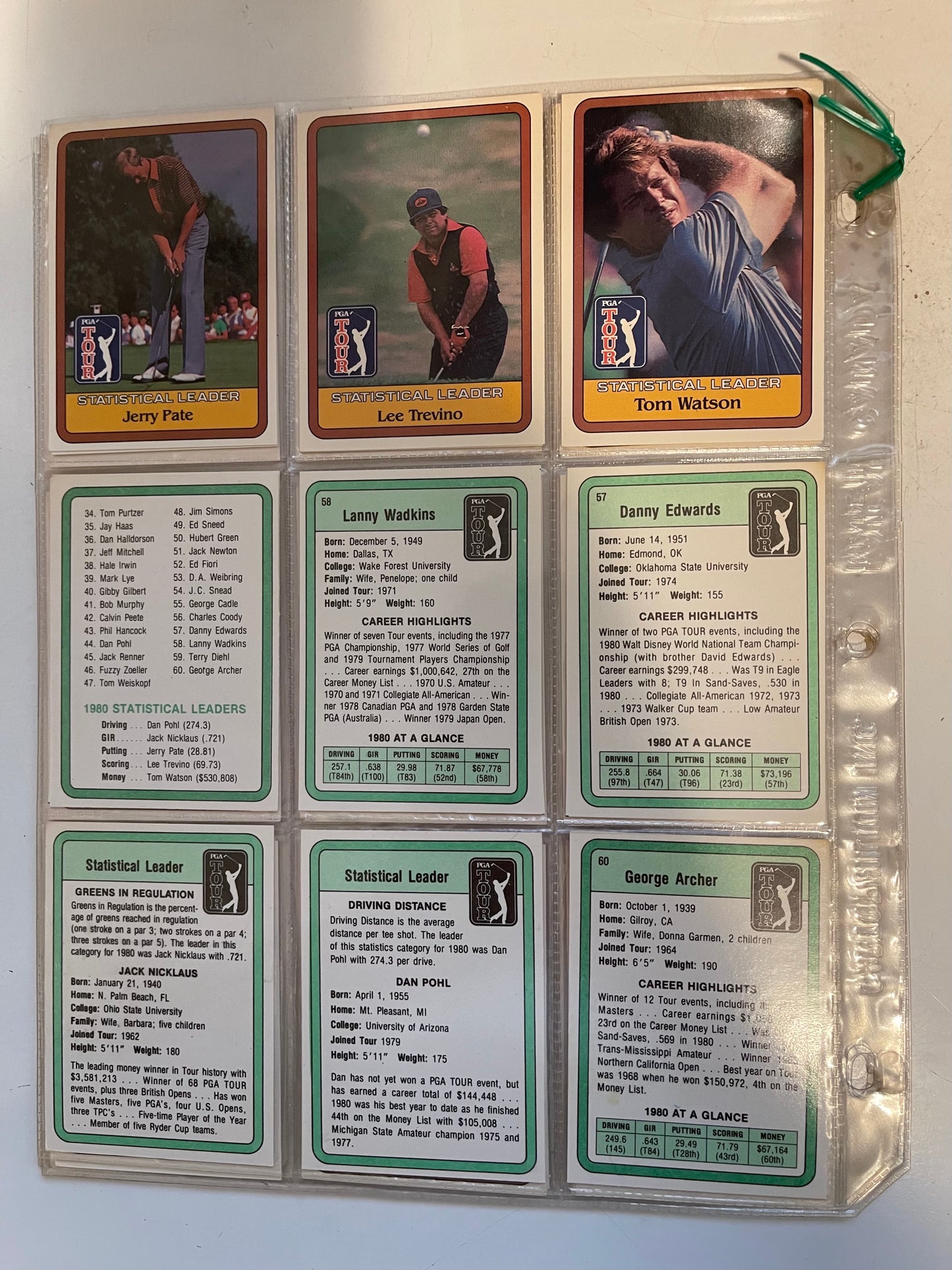 PGA Golf rare high grade first series complete cards set in pages 1981