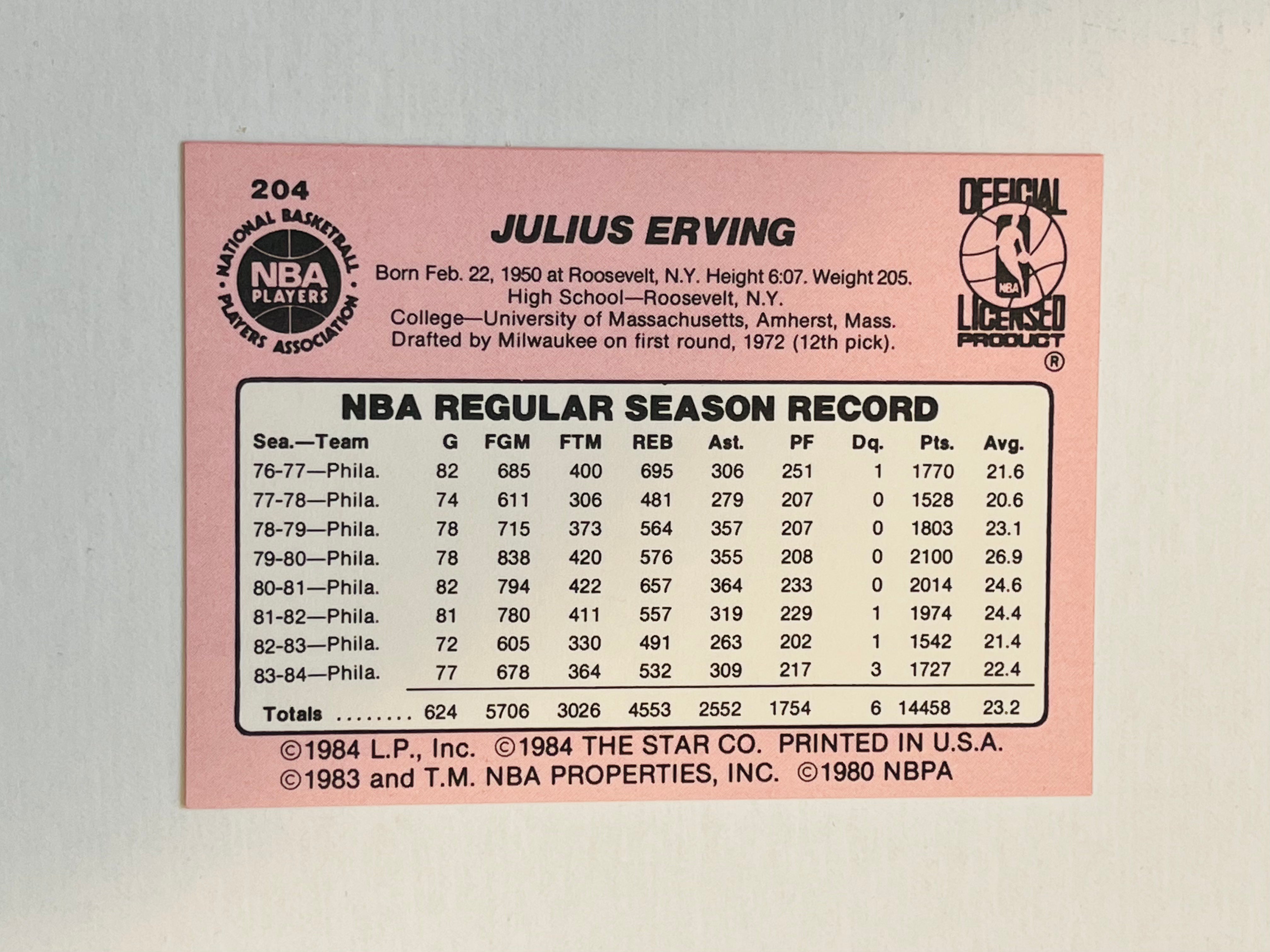 Julius Erving Star #204 high grade rare vintage basketball card 1984