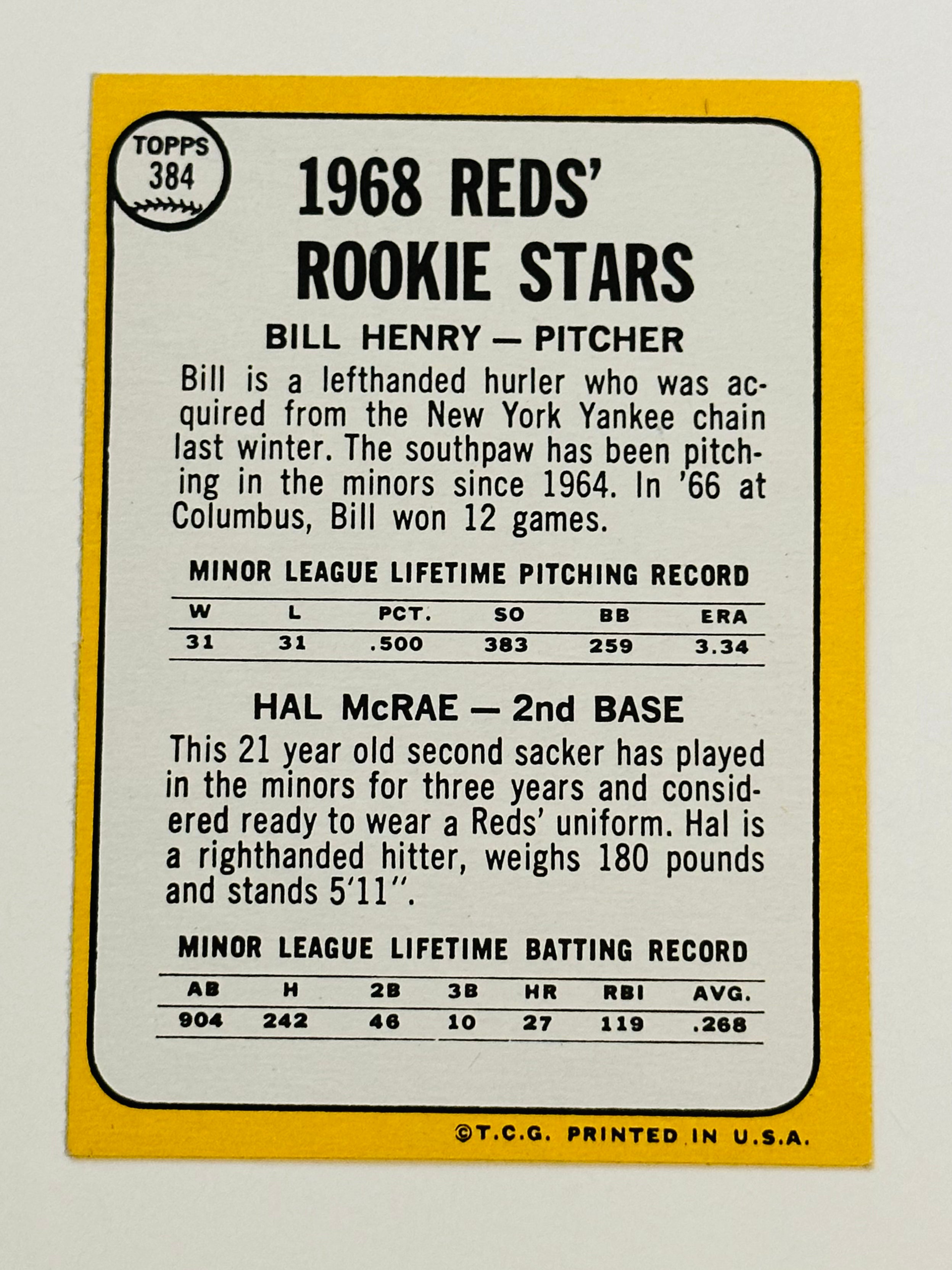 1968 Topps Hal McRae high grade condition rookie baseball card