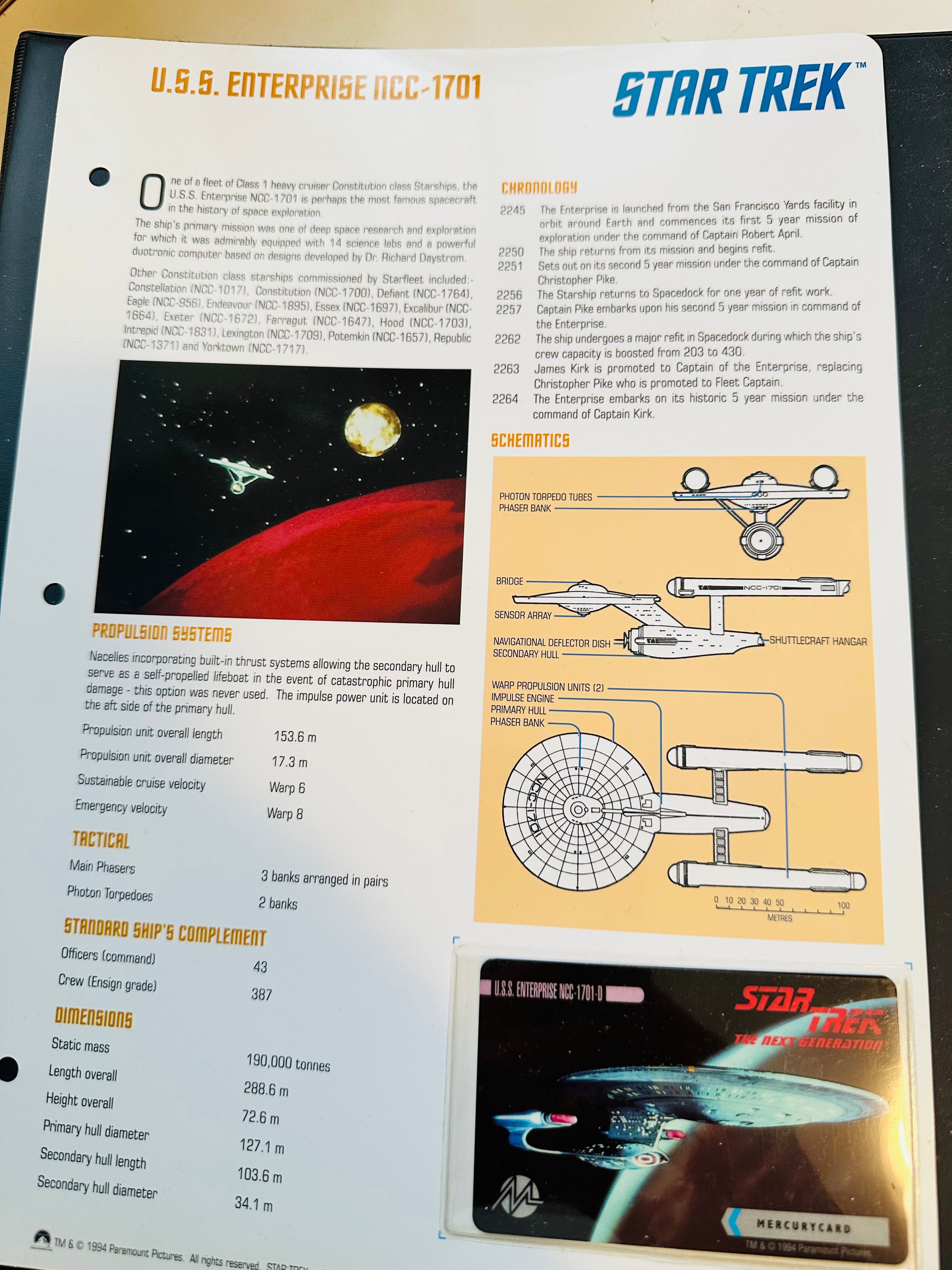 Star Trek Enterprise phone card with rare display page 1994