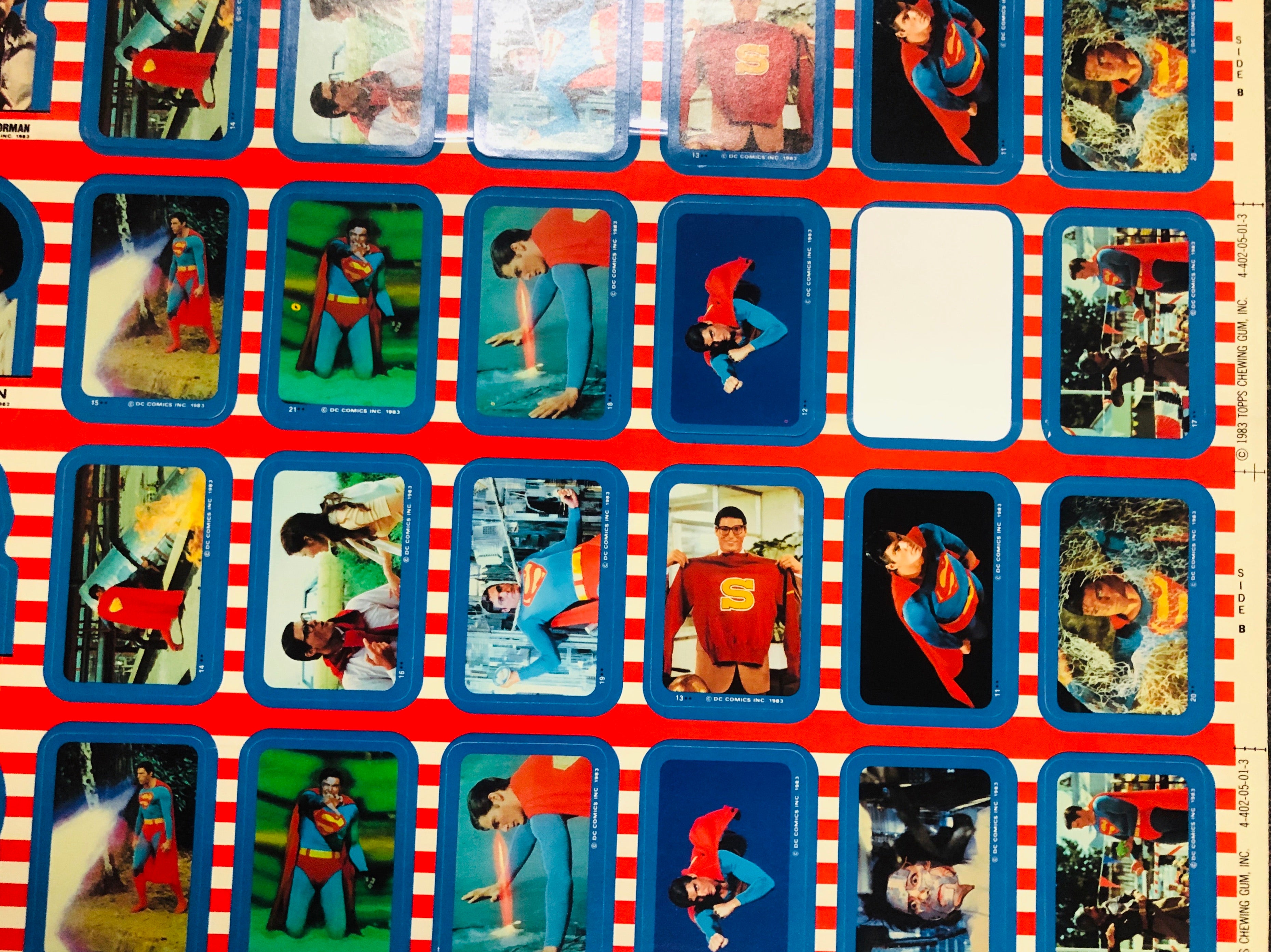 Superman 3 movie rare uncut stickers sheet 1983