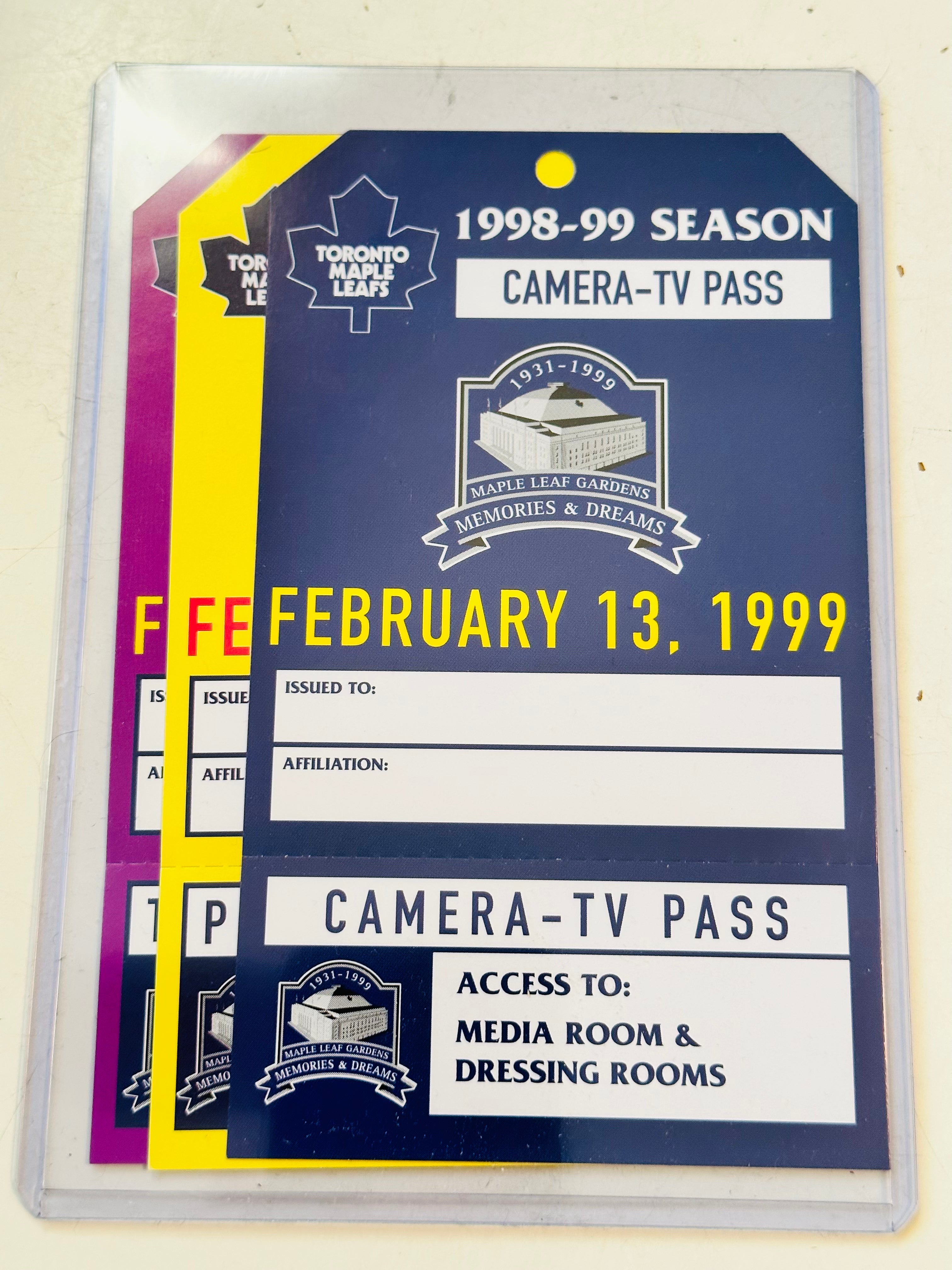 Toronto Maple Leaf Gardens hockey 3 rare press passes 1999