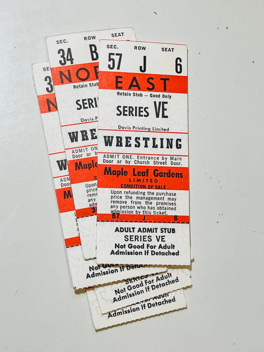 Wrestling original 8 vintage tickets from Maple Leaf Gardens 1980s-1990s