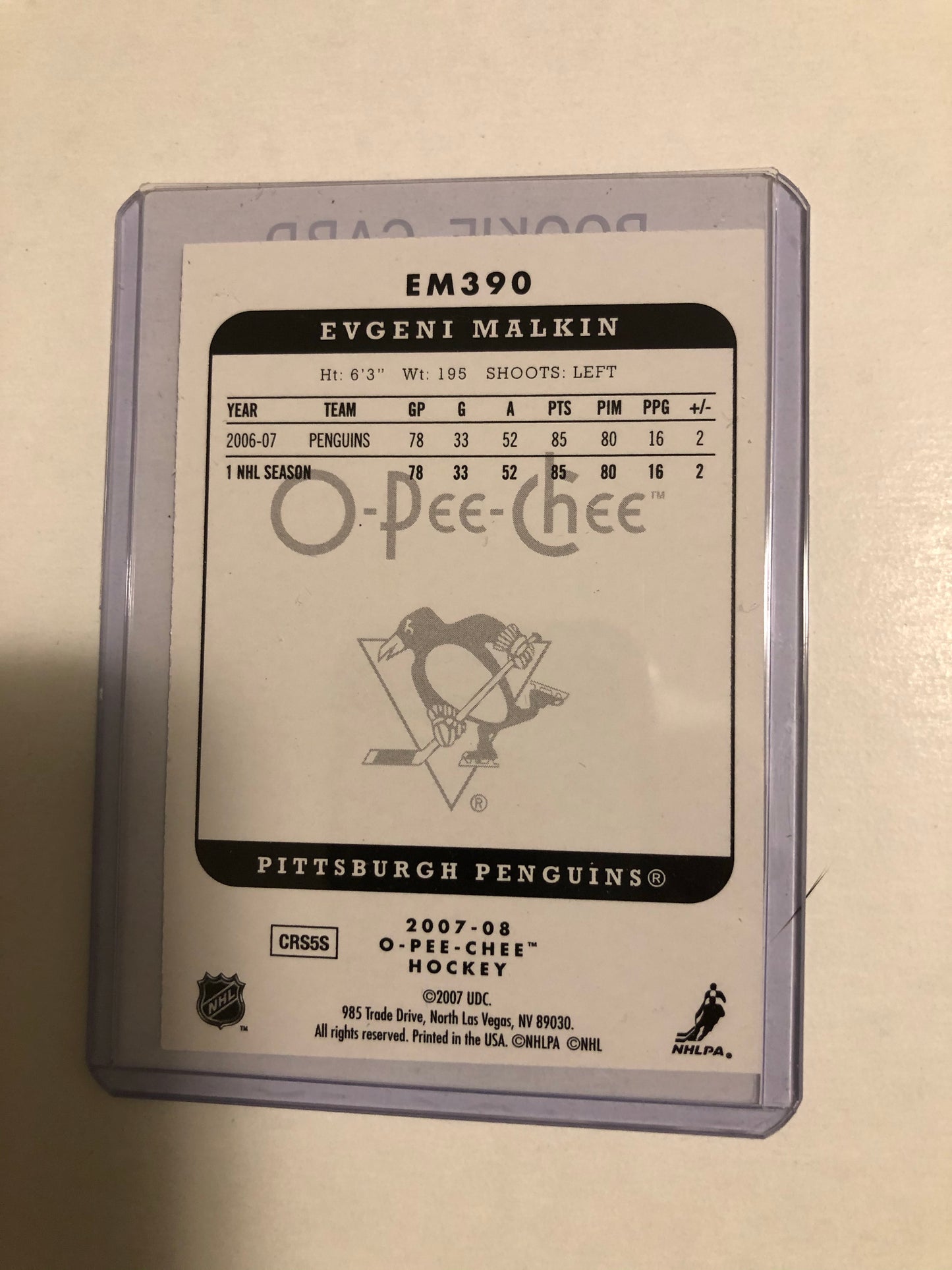 Evengi Malkin opc hockey rookie card 2006-07